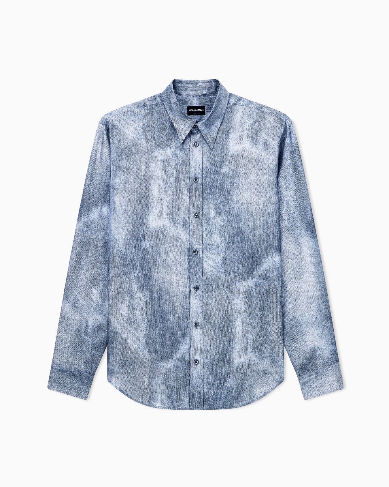Shirt regular fit in silk twill with delavé denim effect Slide 0