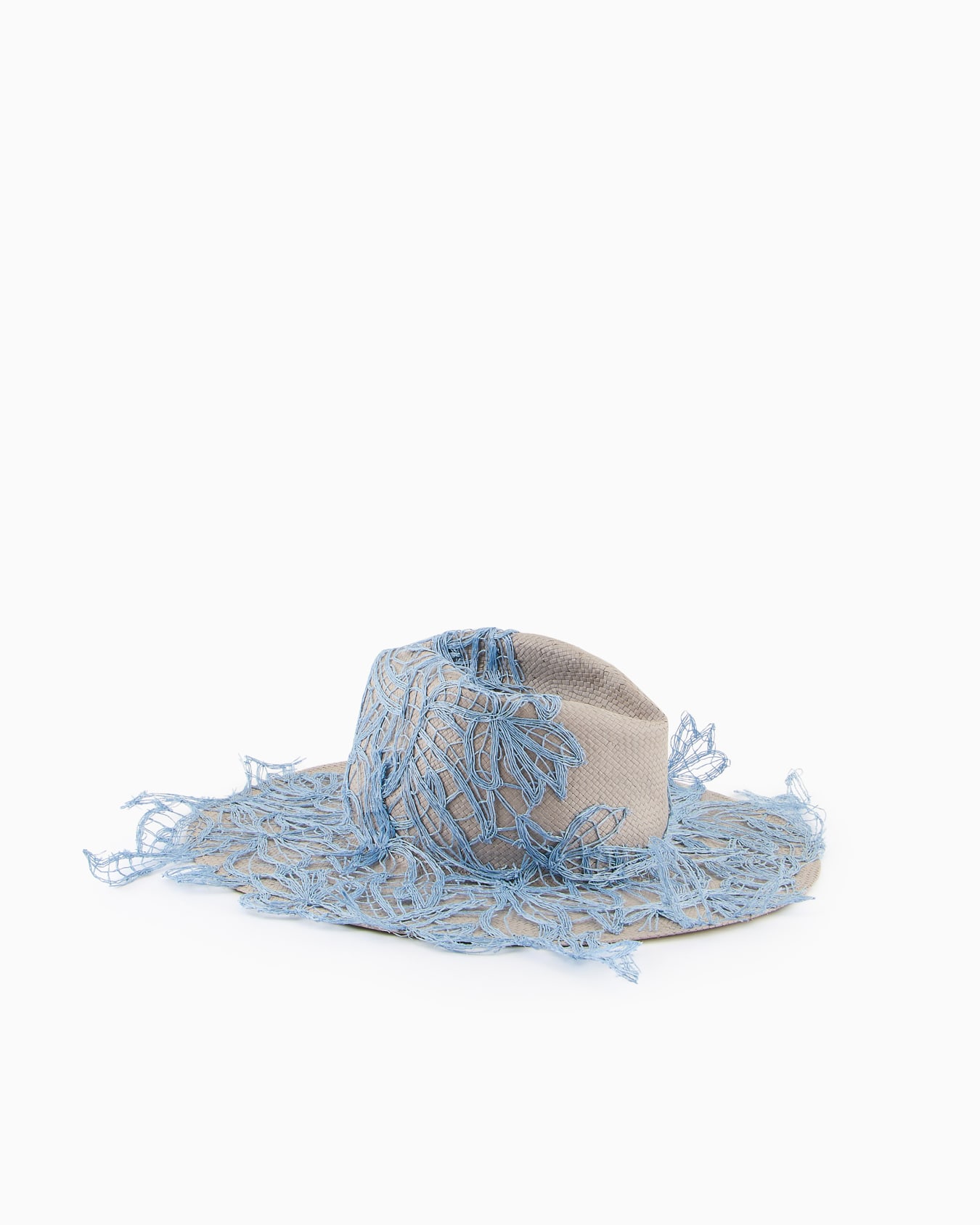 Cappello a tesa larga in carta tessile con ricami Slide 2