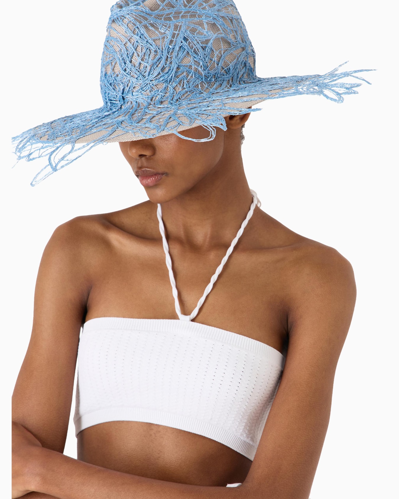 Cappello a tesa larga in carta tessile con ricami Slide 4
