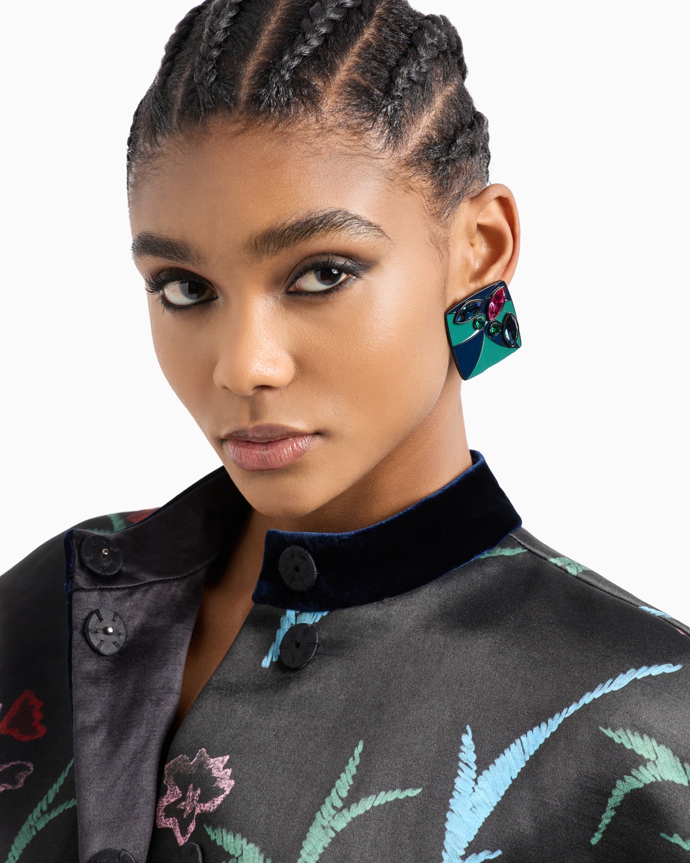 Kurze Jacke aus Samt mit Blumen-Print Folie 5