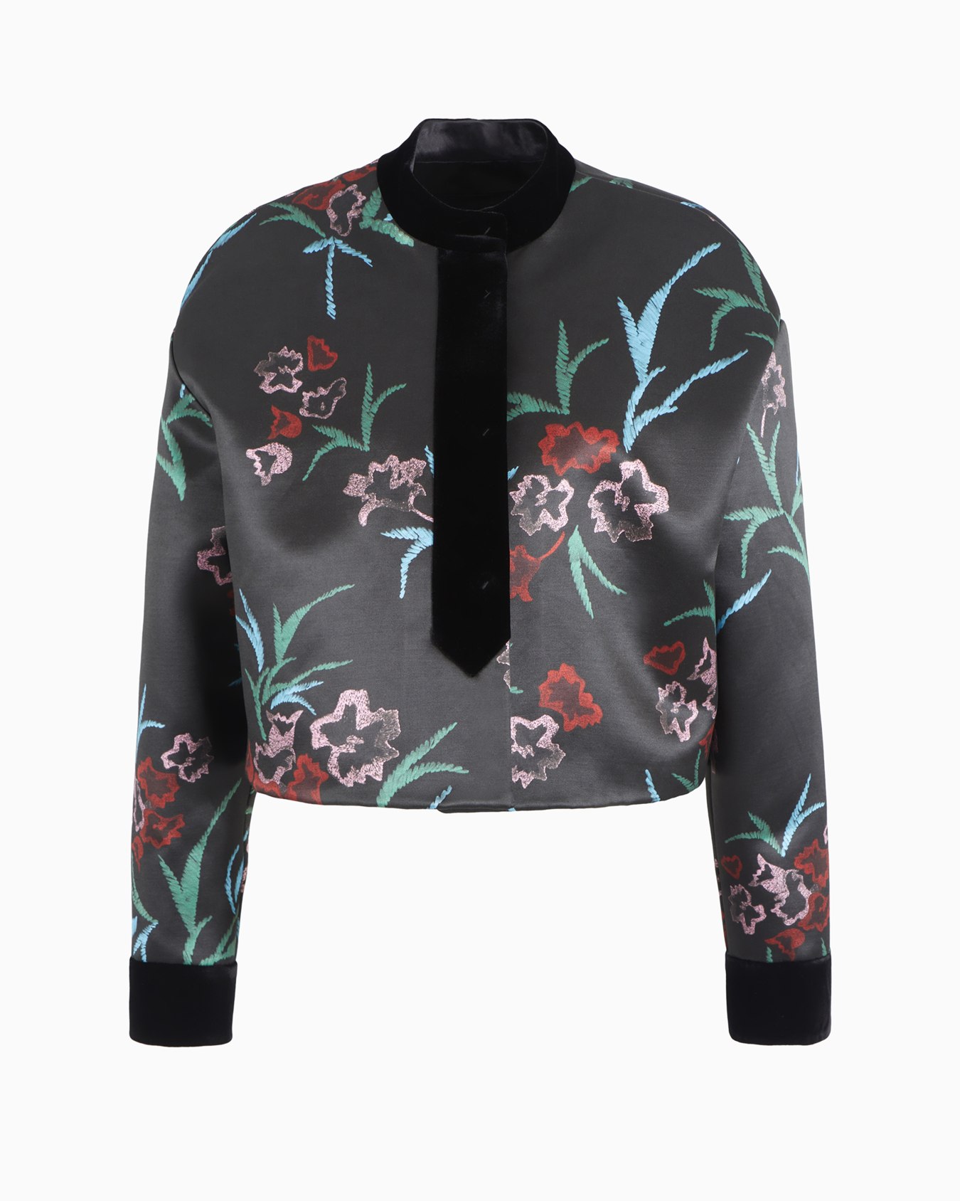 Kurze Jacke aus Samt mit Blumen-Print Folie 0