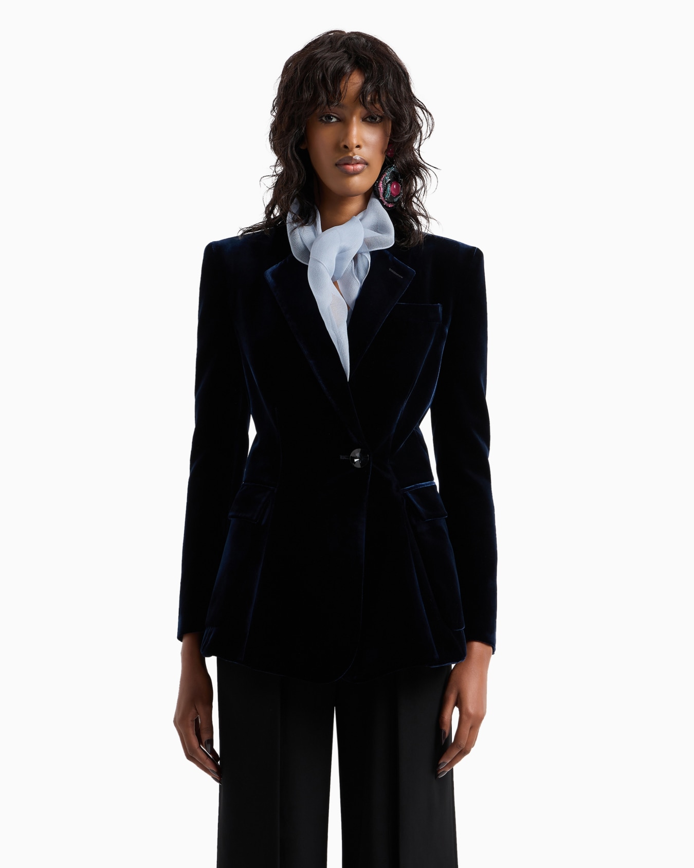 Single-breasted jacket in velvet Slide 2