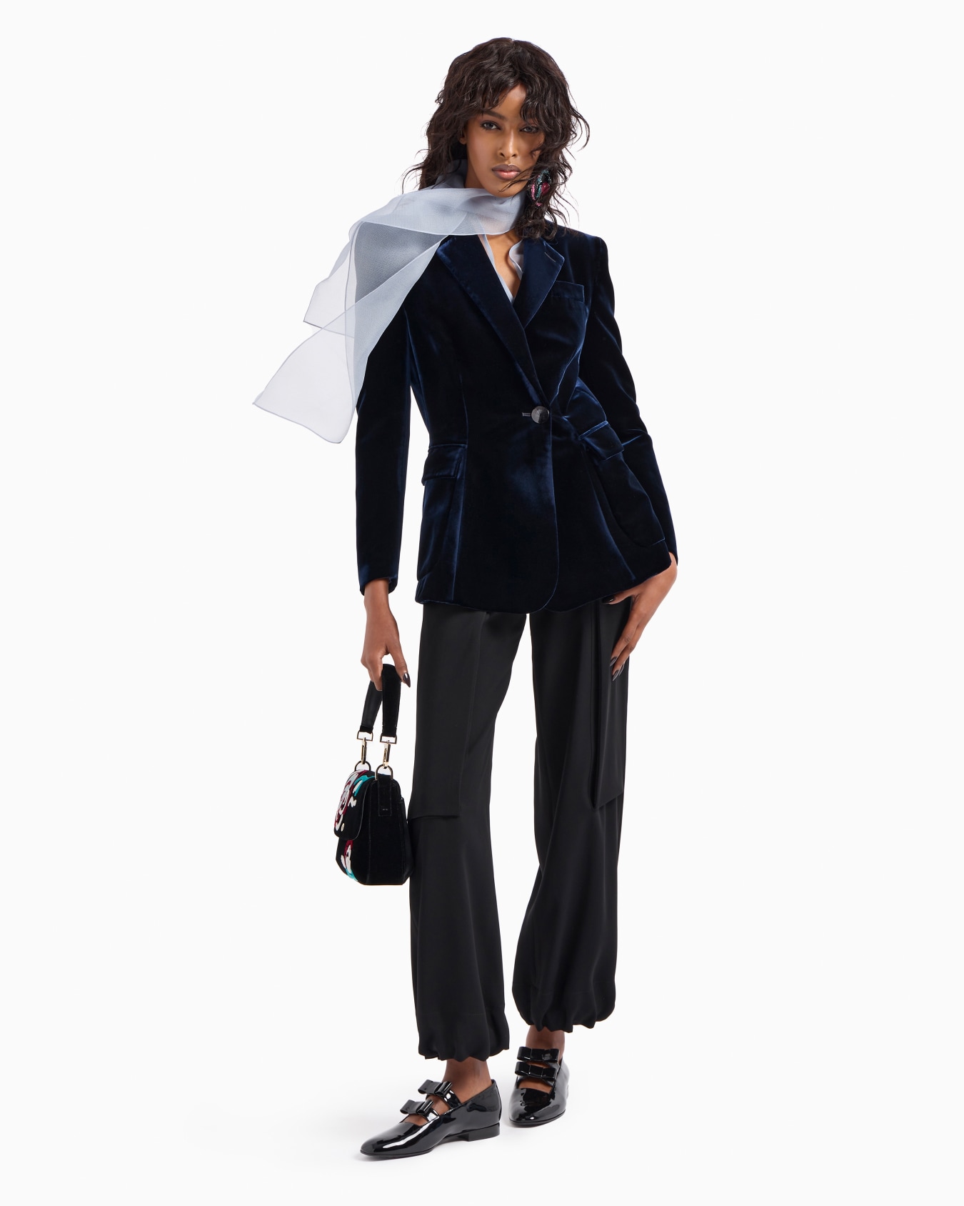 Single-breasted jacket in velvet Slide 4