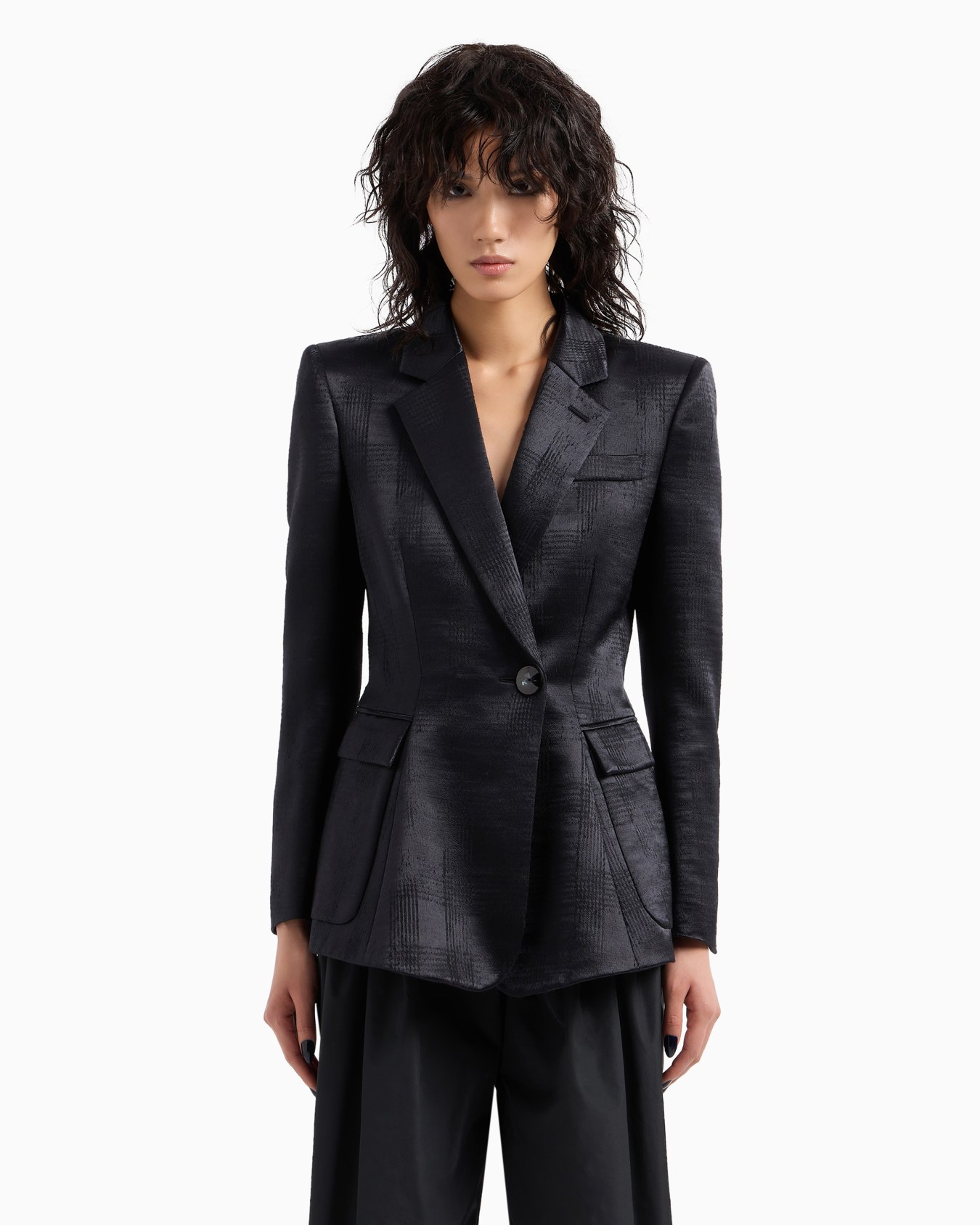 Giacca monopetto in lana fluida con motivo Principe di Galles Slide 1