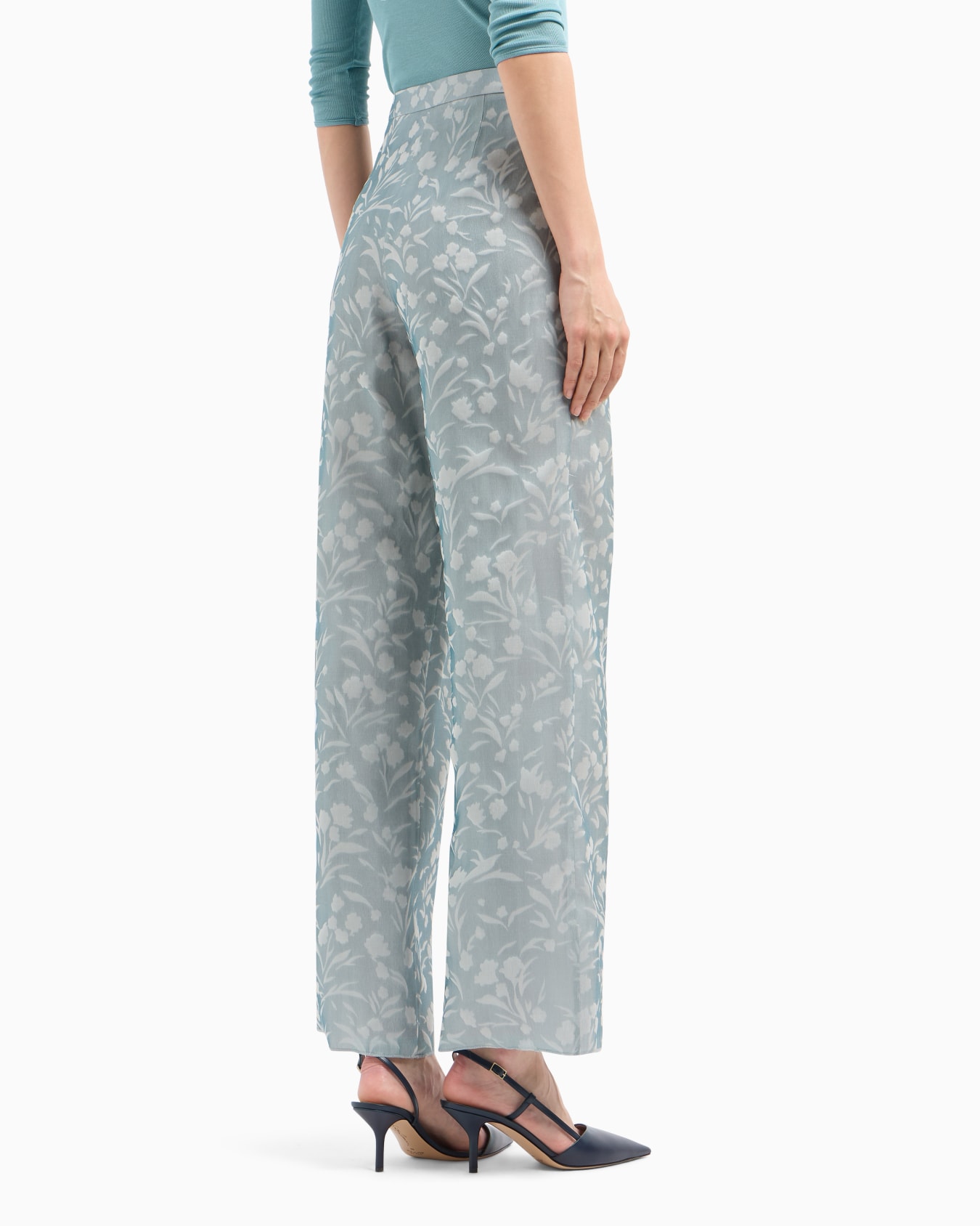 Pantalon large en soie jacquard fleurie Diapositive 2