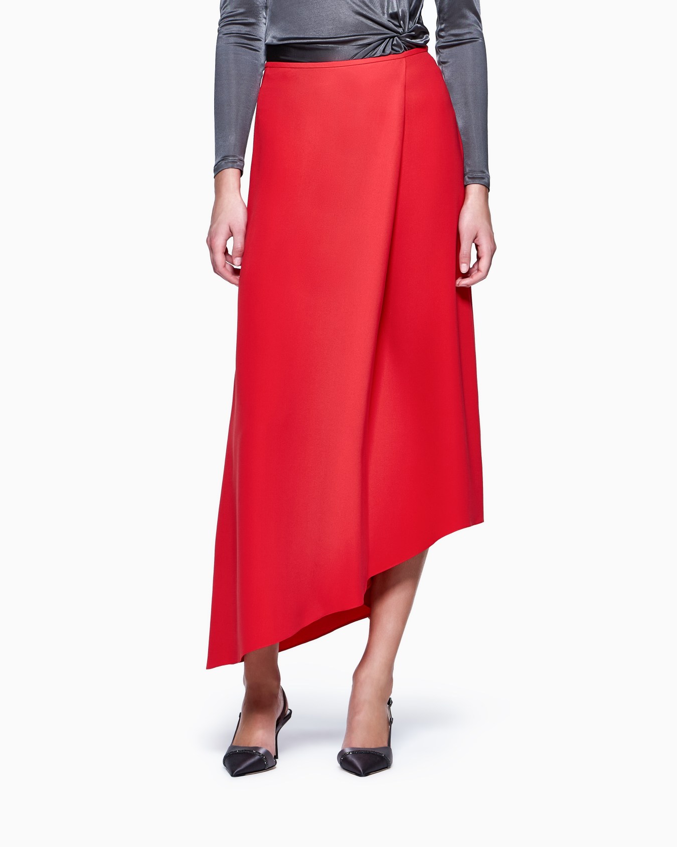 Gonna longuette asimmetrica in crepe di seta Slide 3