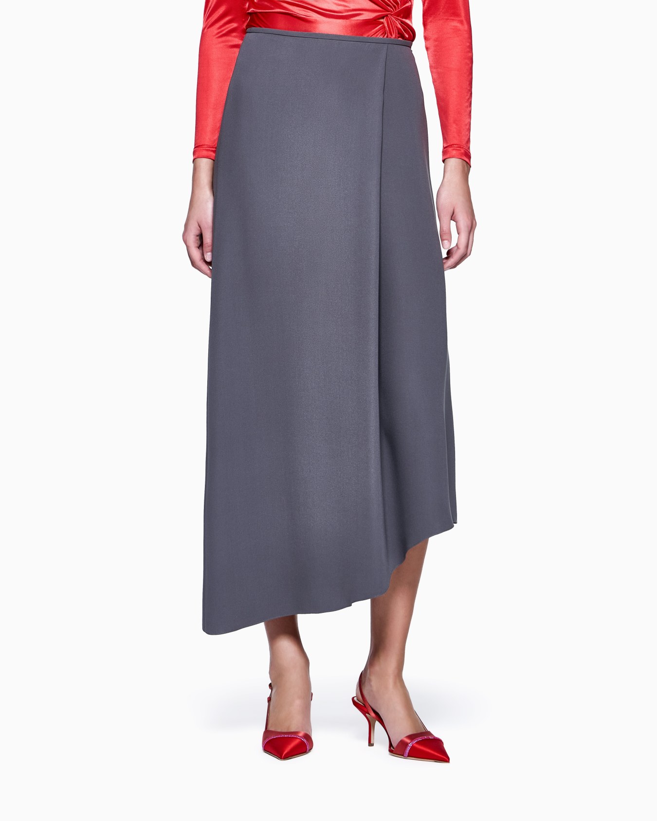 Asymmetrischer Midirock aus Seidencrêpe Folie 3