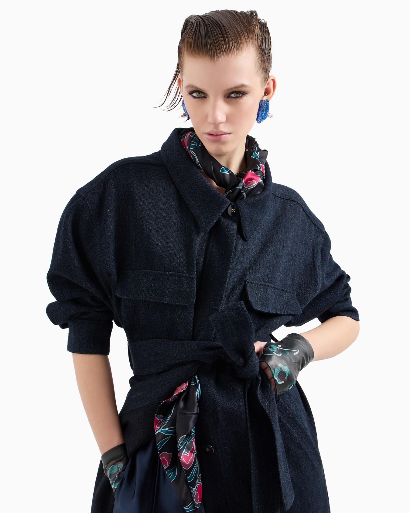 Denim Collection pea coat in cotton and wool denim Slide 6