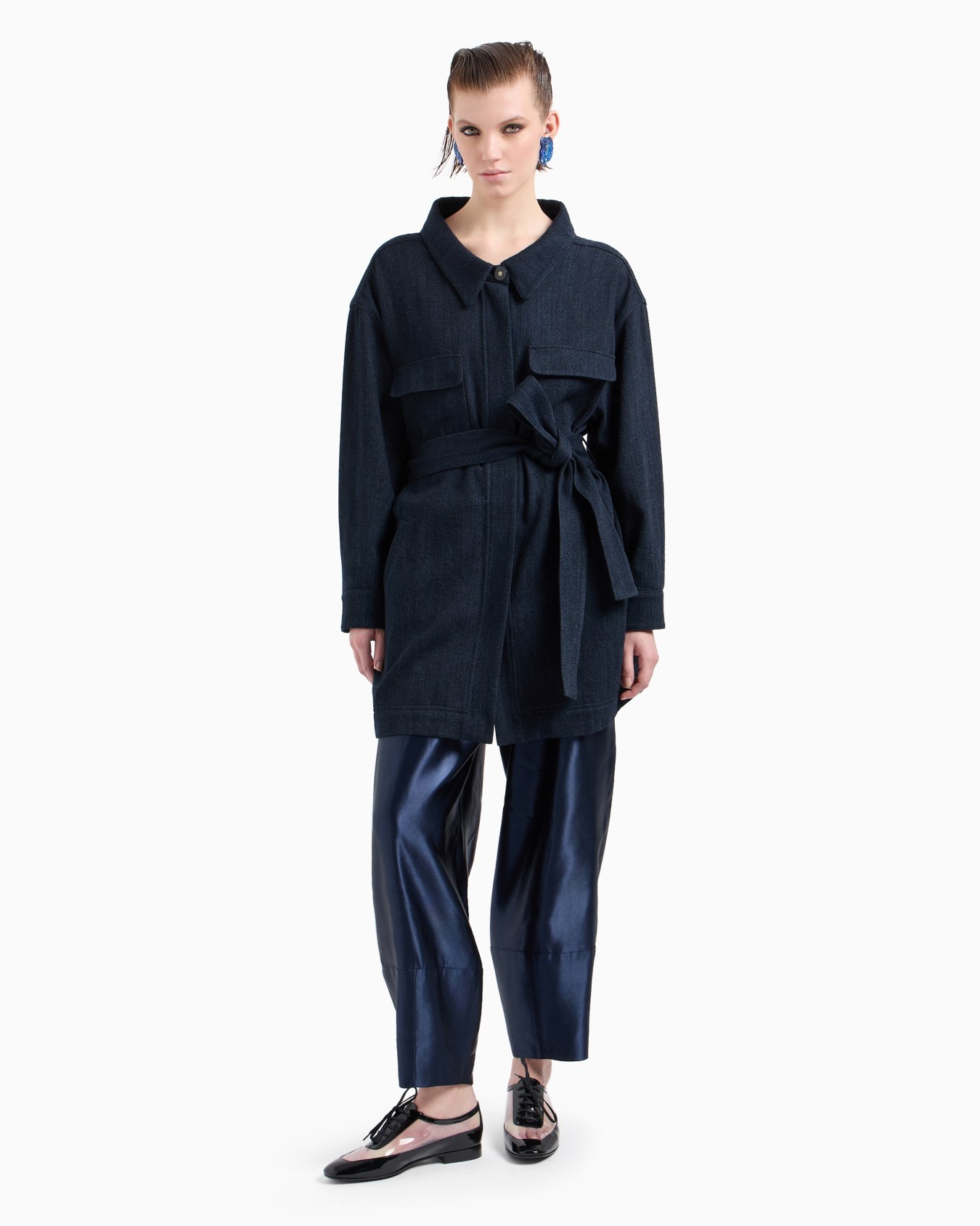 Denim Collection pea coat in cotton and wool denim Slide 2