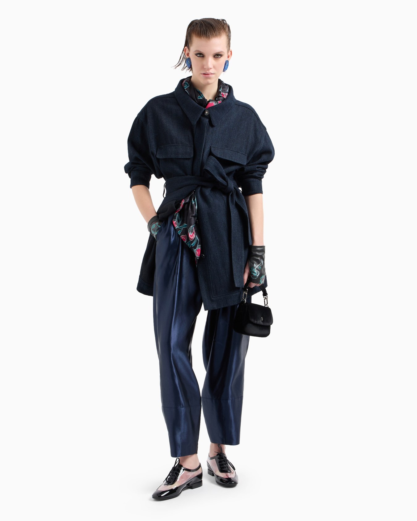 Denim Collection pea coat in cotton and wool denim Slide 4