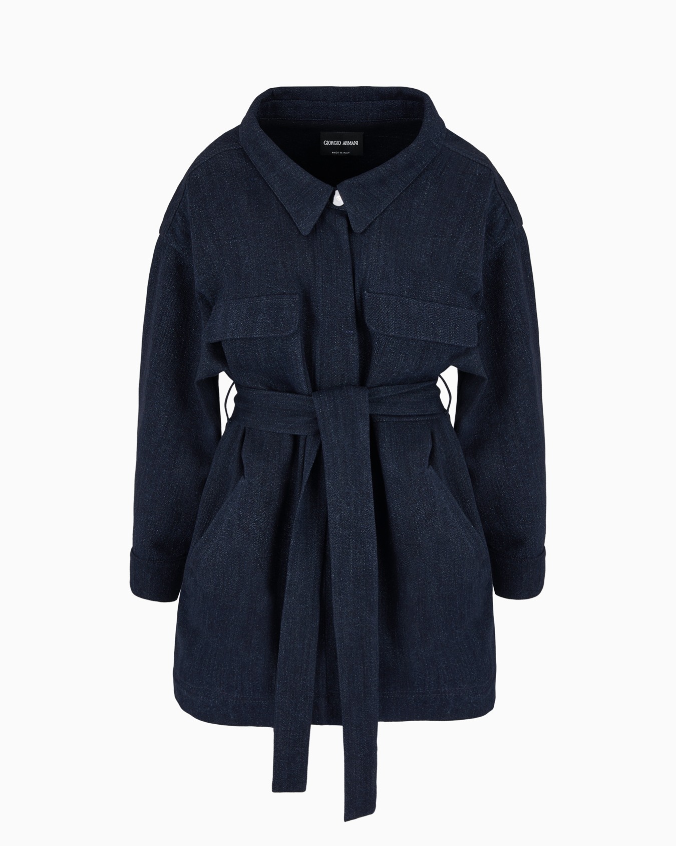 Denim Collection pea coat in cotton and wool denim Slide 0