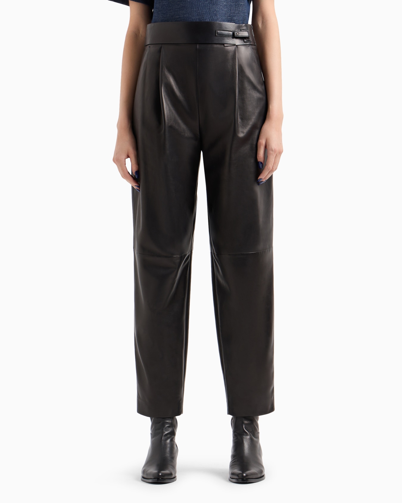 Straight-cut, nappa-leather trousers Slide 4