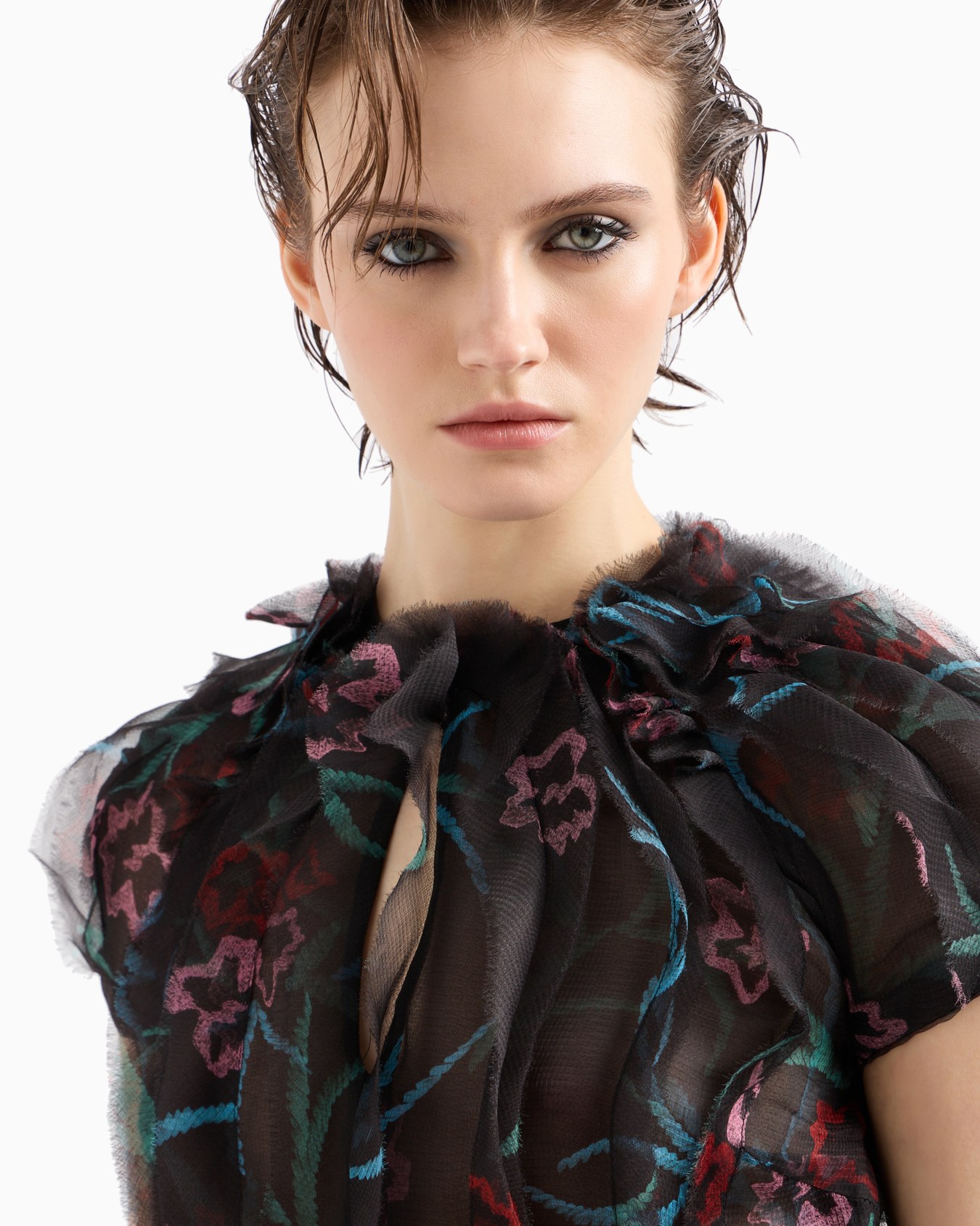 Langes Kleid mit Blumen-Print aus Seidenorganza Folie 5
