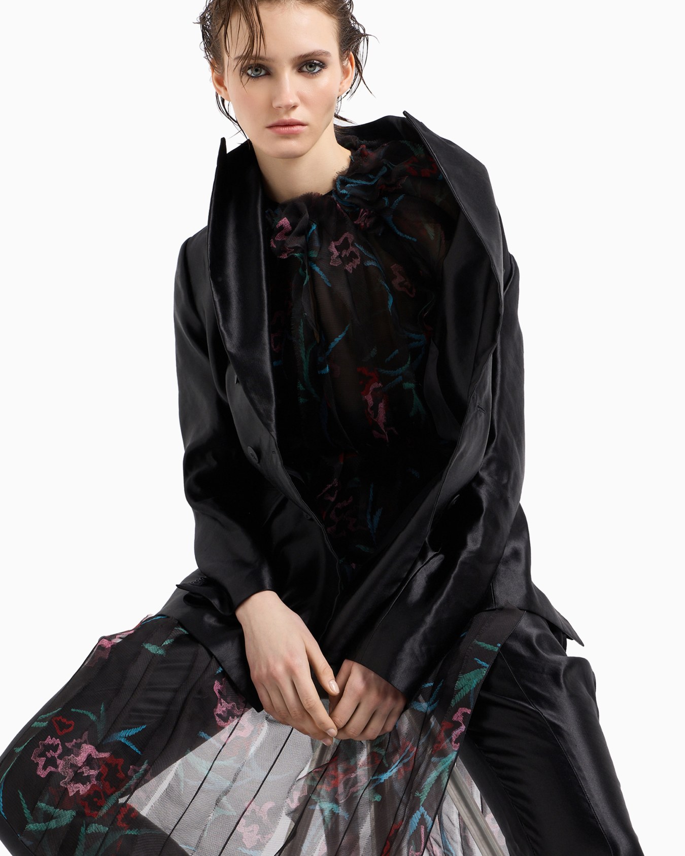 Langes Kleid mit Blumen-Print aus Seidenorganza Folie 6