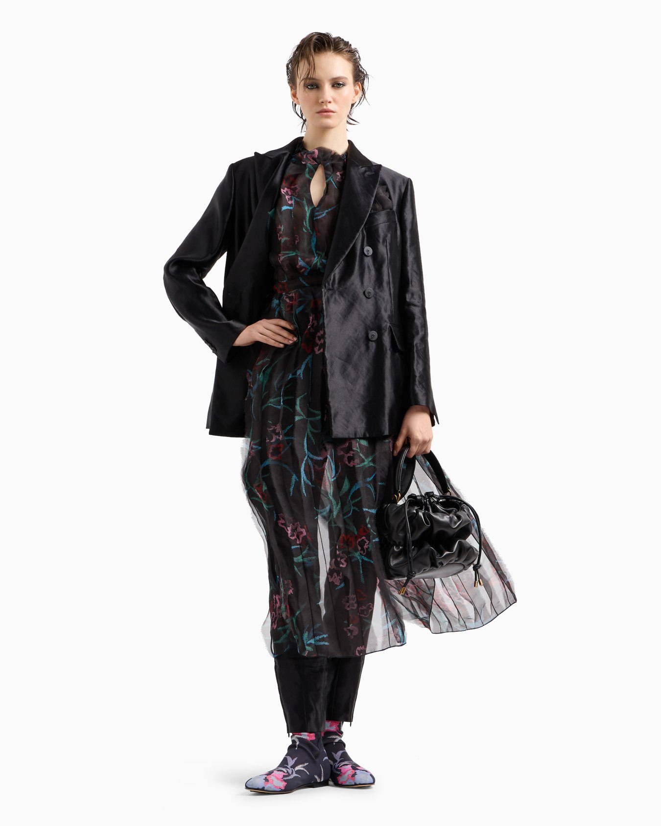 Langes Kleid mit Blumen-Print aus Seidenorganza Folie 4