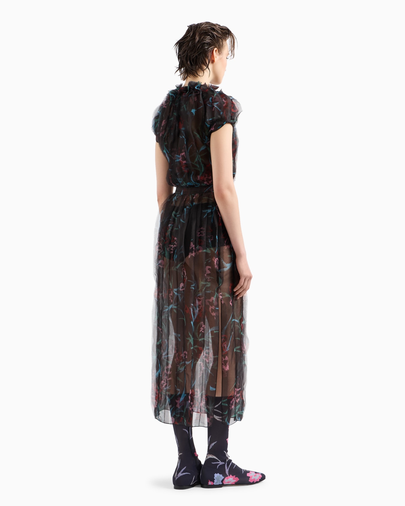 Langes Kleid mit Blumen-Print aus Seidenorganza Folie 3