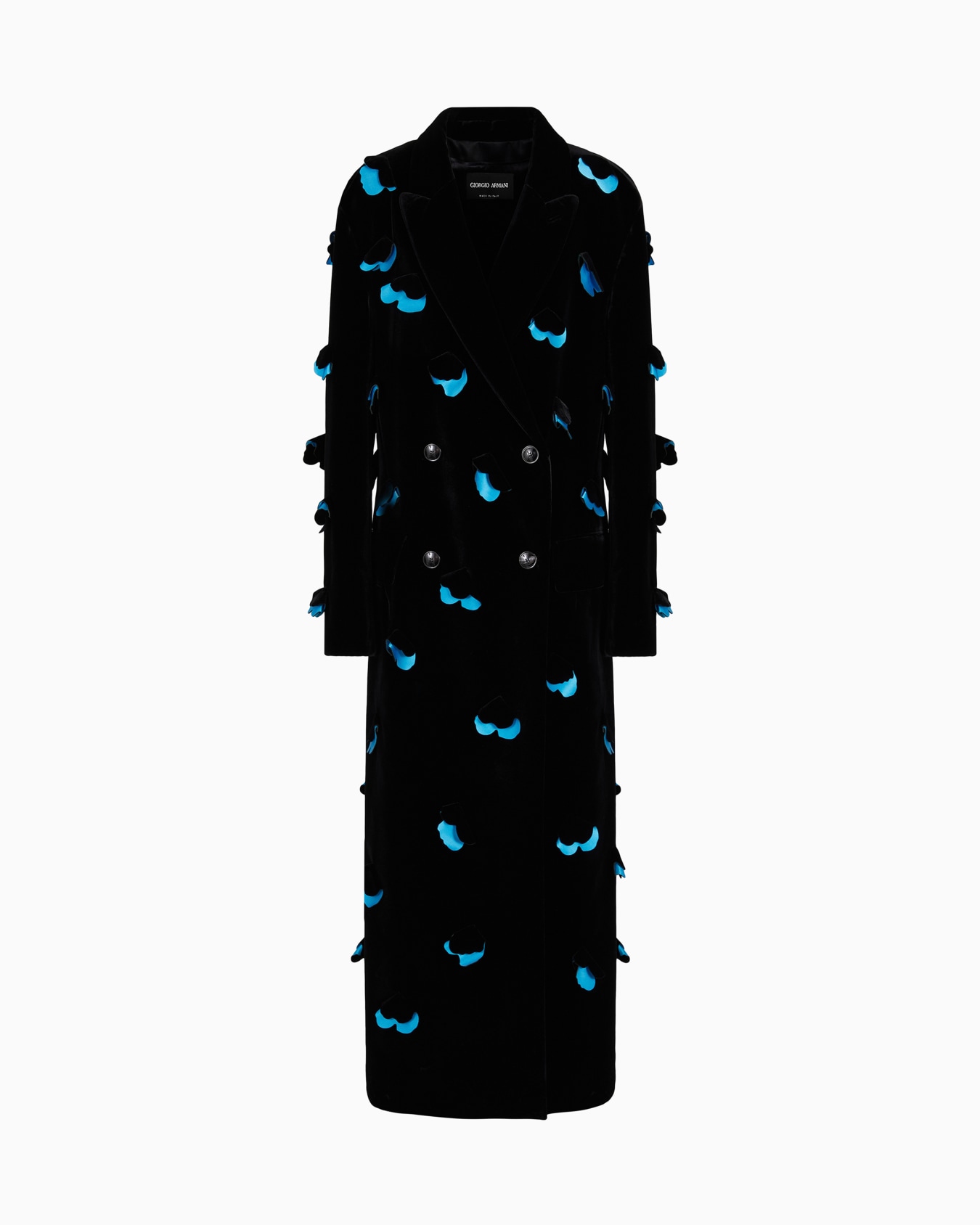 Cappotto lungo monopetto in velluto con fiori applicati Slide 0