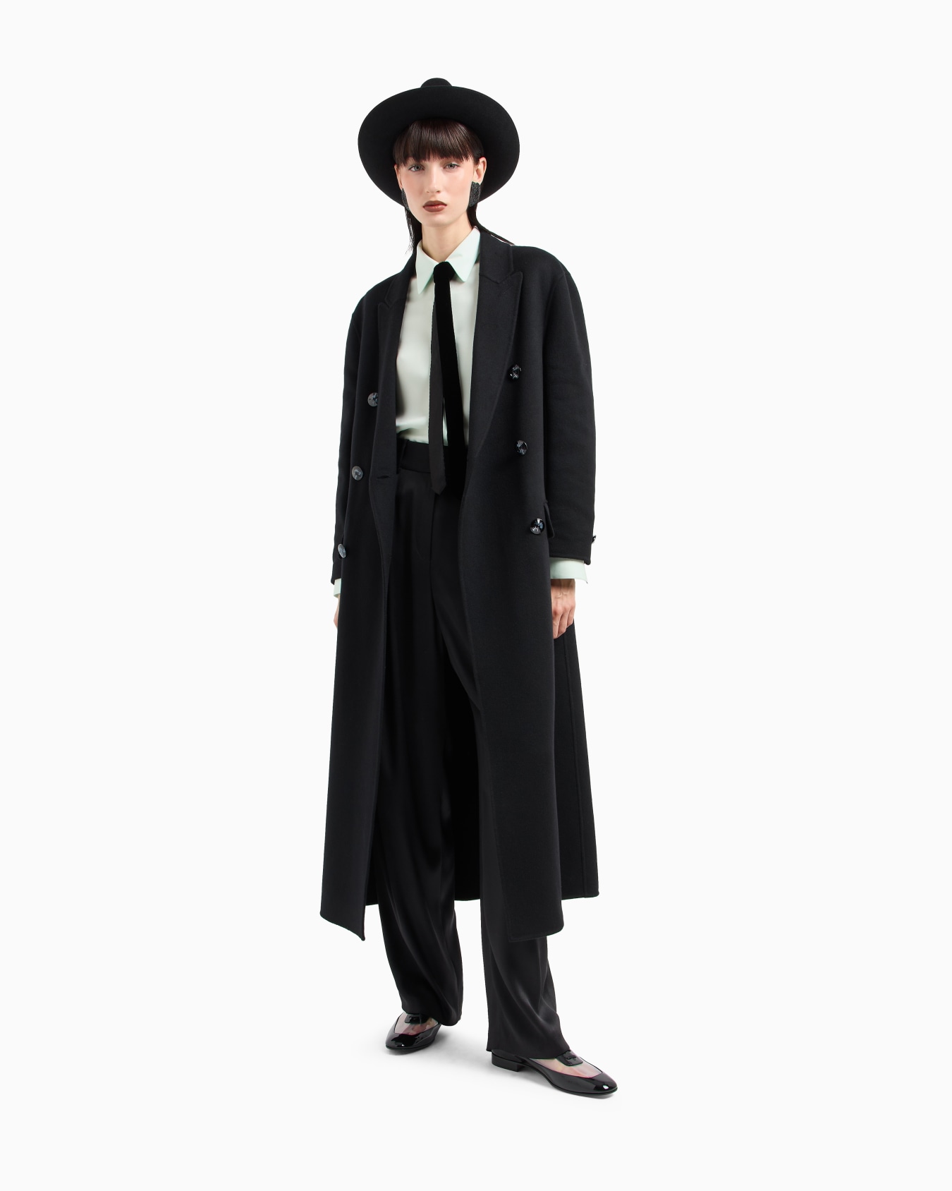 Double-breasted long coat in double cashmere Slide 1
