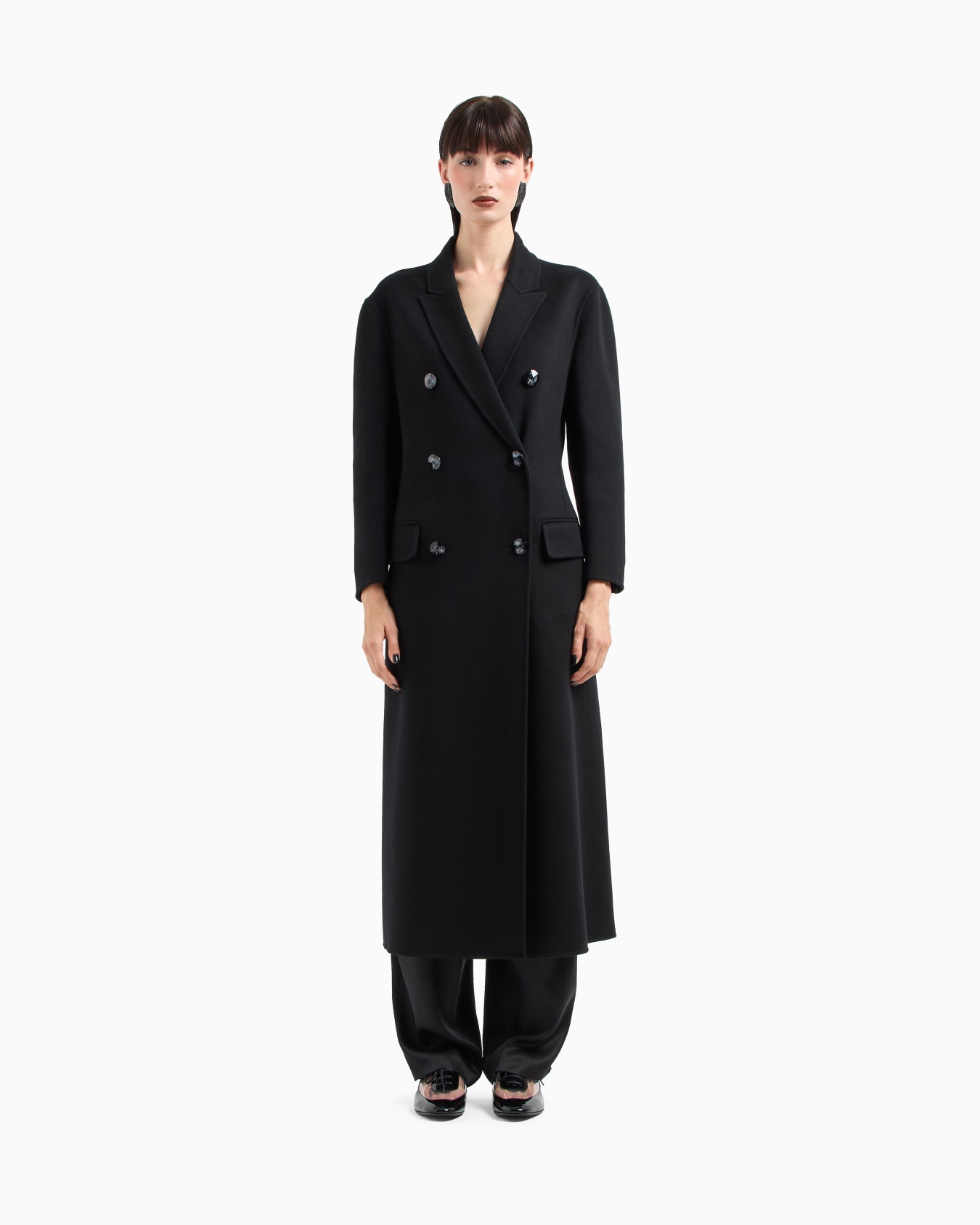 Double-breasted long coat in double cashmere Slide 3