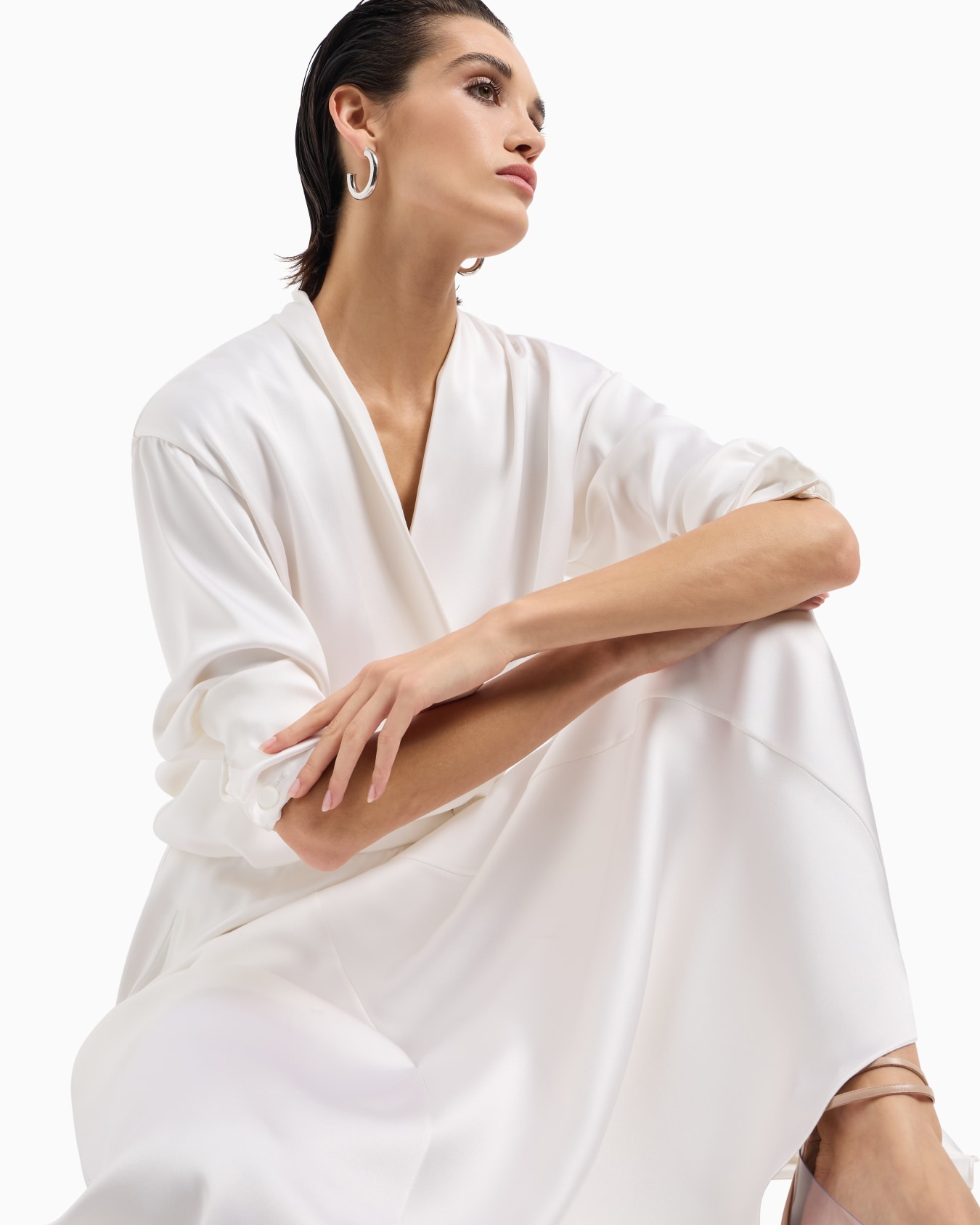 Double-faced silk-satin long dress Slide 6