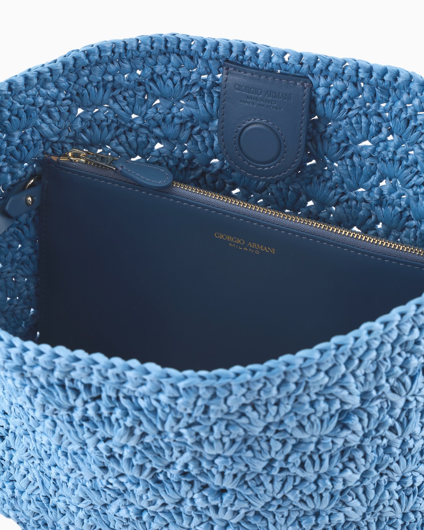 Borsa a spalla piccola in rafia punto ventaglio e pelle Slide 3