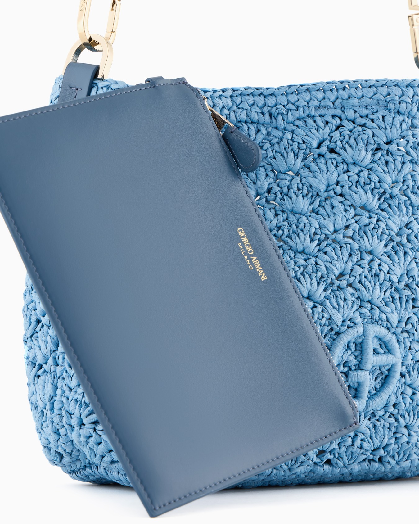 Kleine Umhängetasche aus Raffiabast, Fächernaht und Leder Folie 4