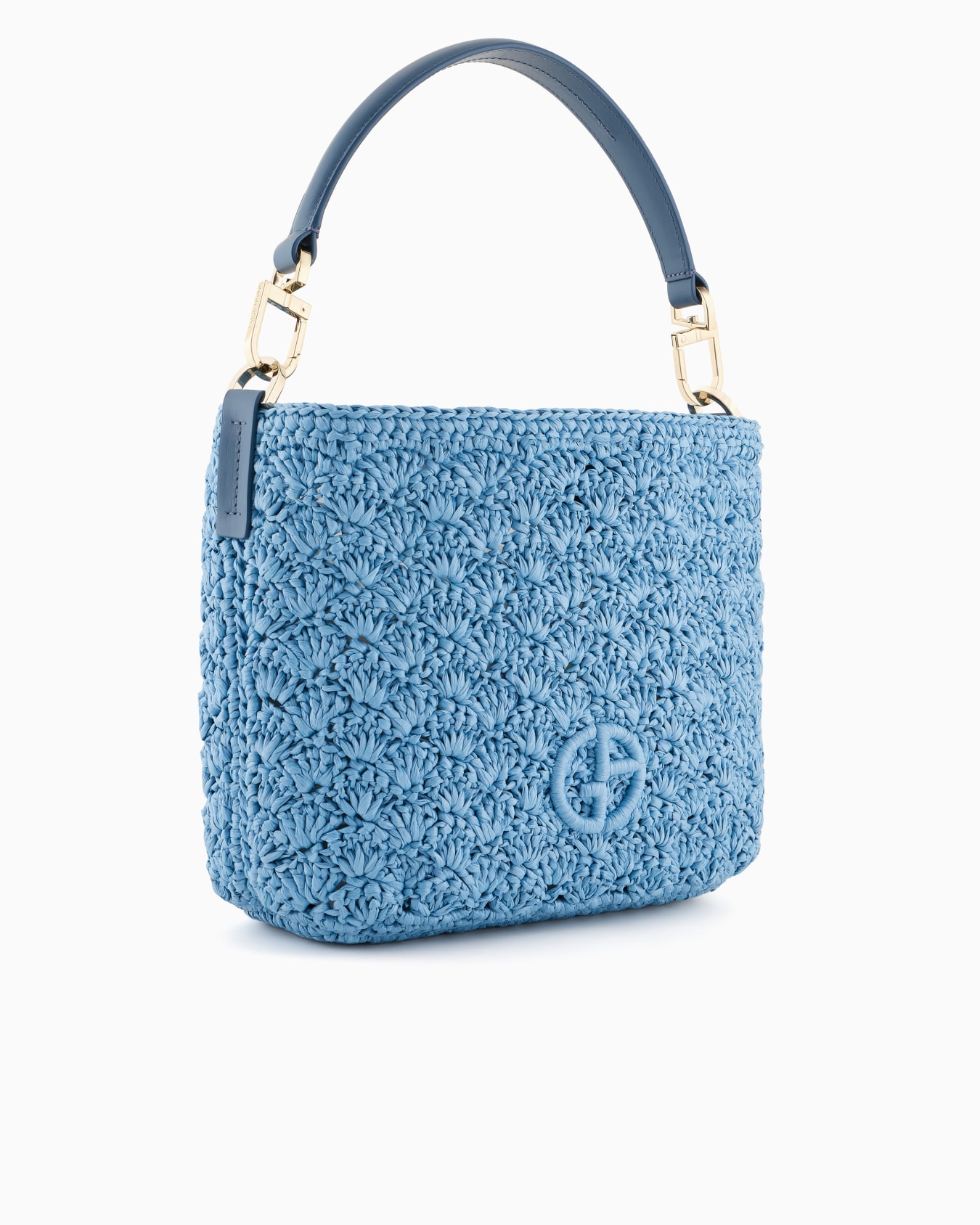 Borsa a spalla piccola in rafia punto ventaglio e pelle Slide 1