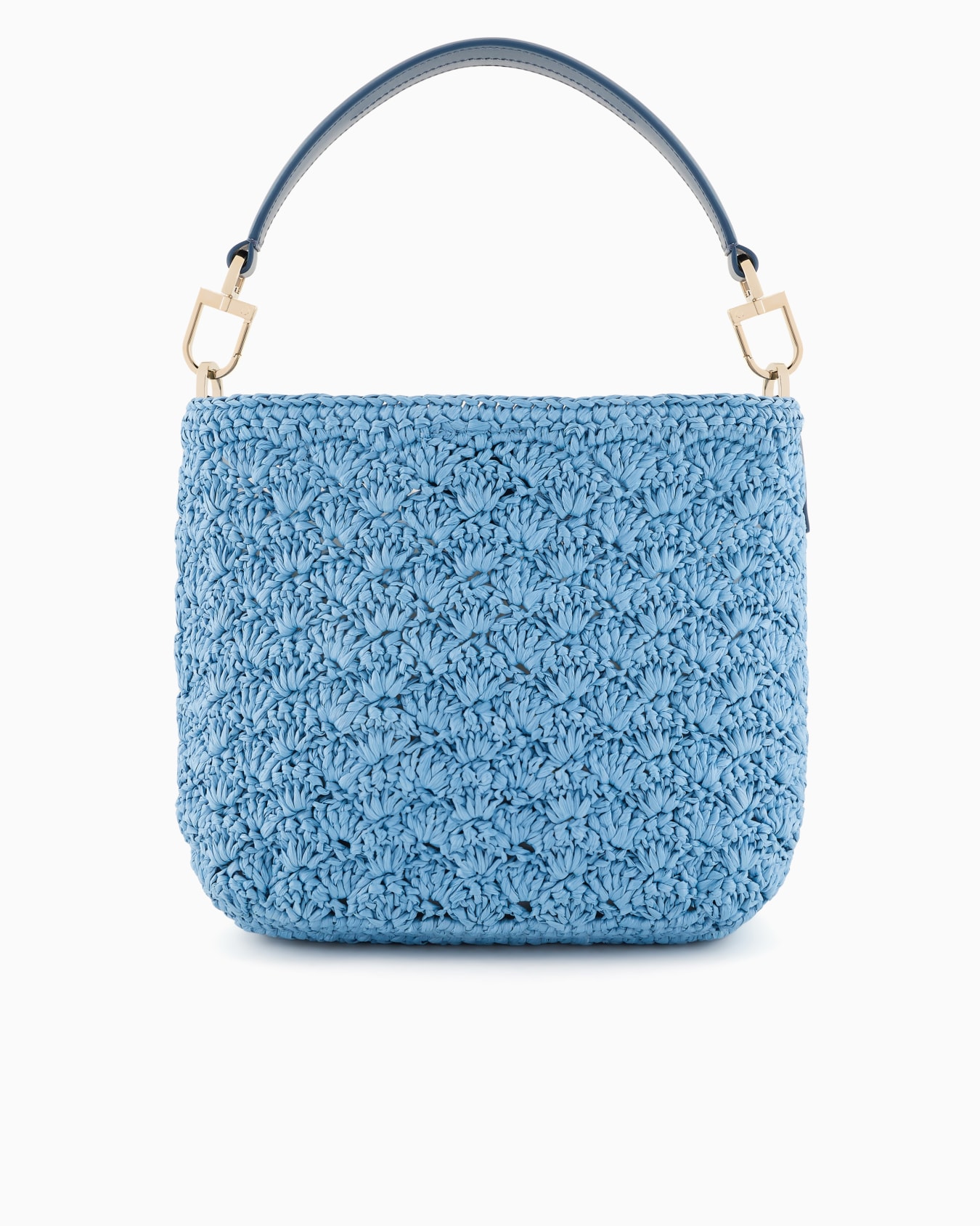 Borsa a spalla piccola in rafia punto ventaglio e pelle Slide 2