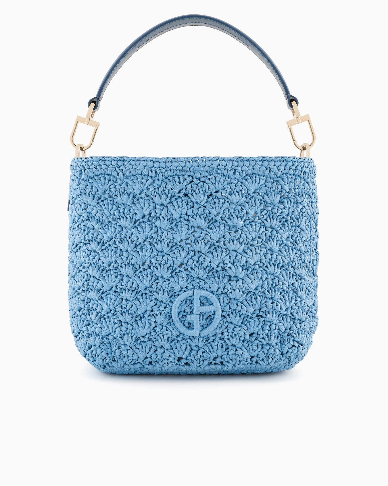 Borsa a spalla piccola in rafia punto ventaglio e pelle Slide 0