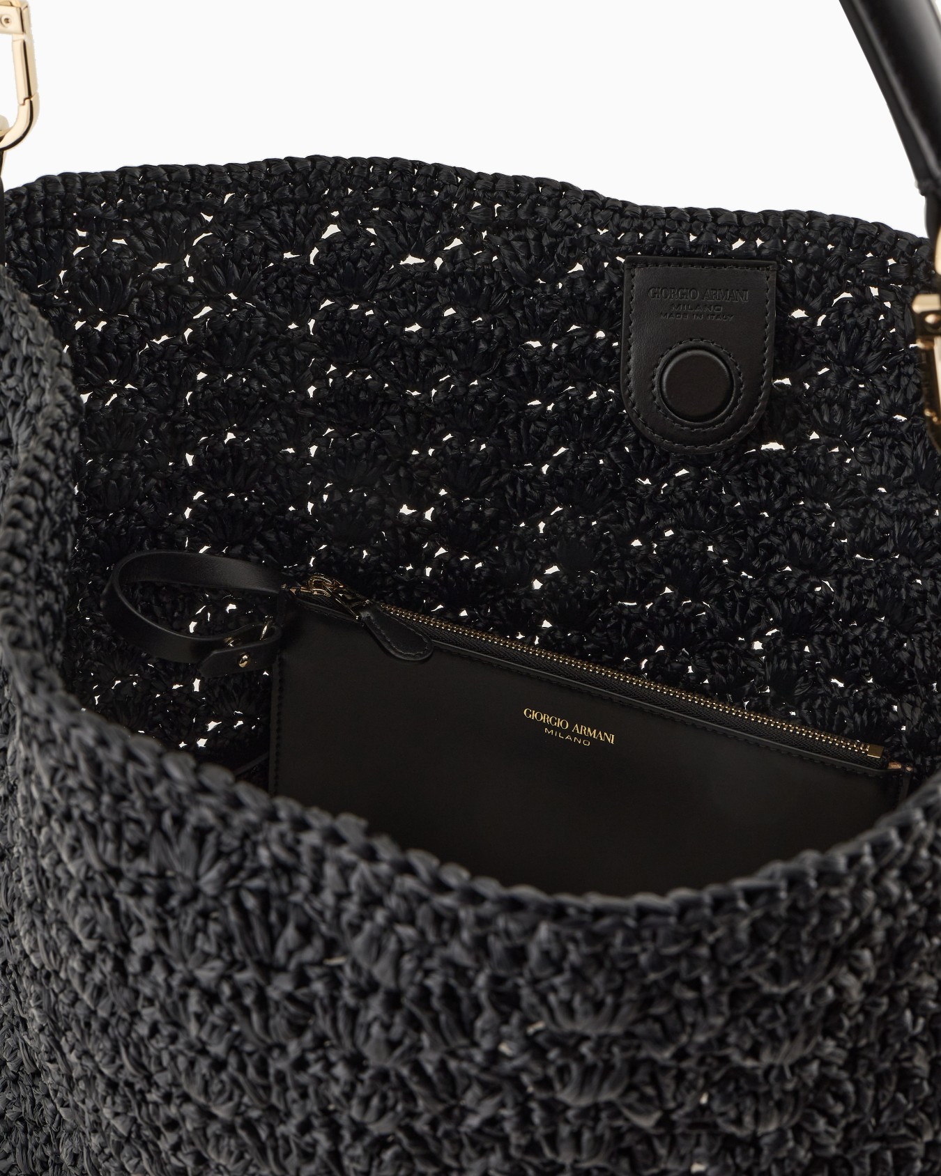 Medium shoulder bag made of raffia fan stitch and leather Slide 3