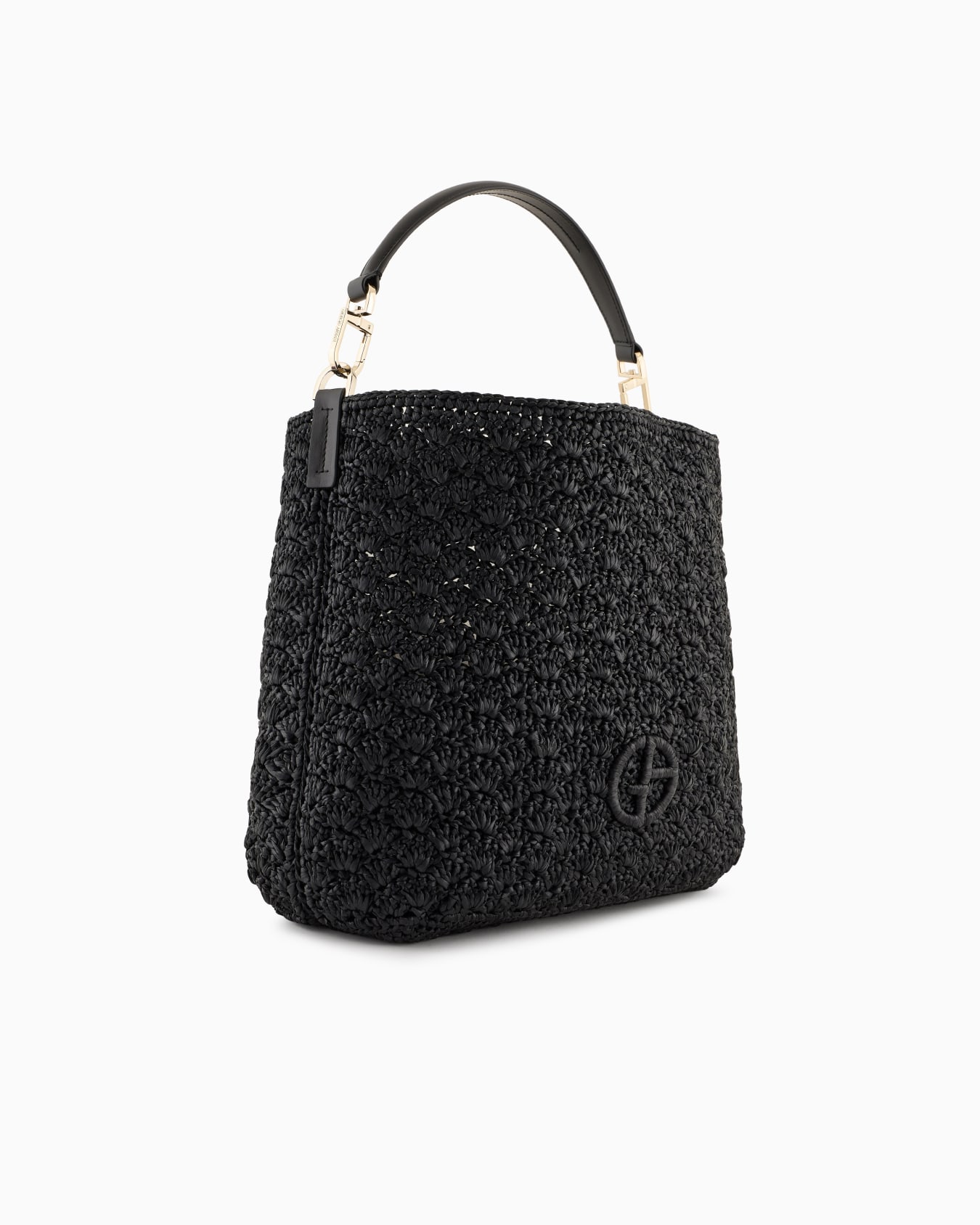 Sac à bandoulière moyen en raphia, point d'éventail et cuir Diapositive 1