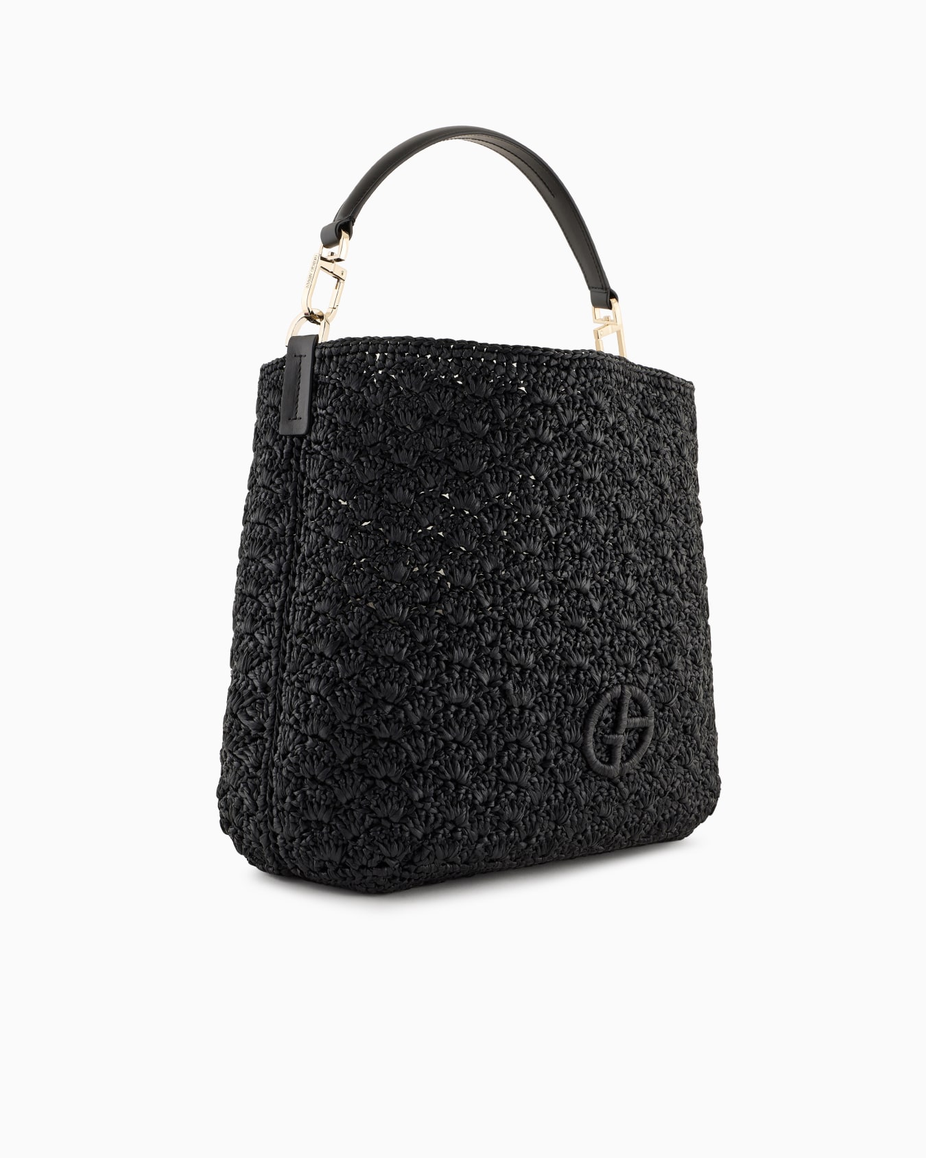 Medium shoulder bag made of raffia fan stitch and leather Slide 1