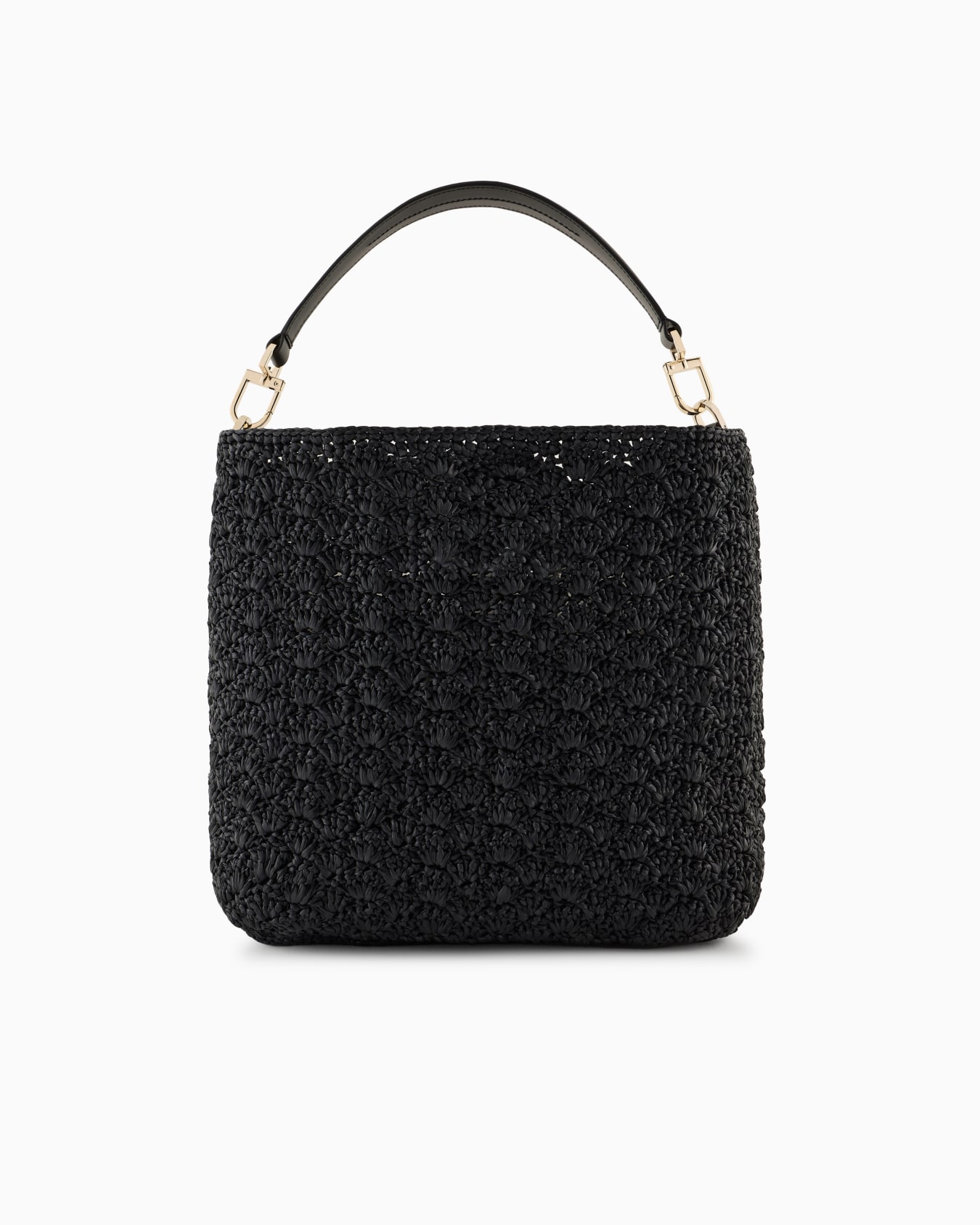 Sac à bandoulière moyen en raphia, point d'éventail et cuir Diapositive 2