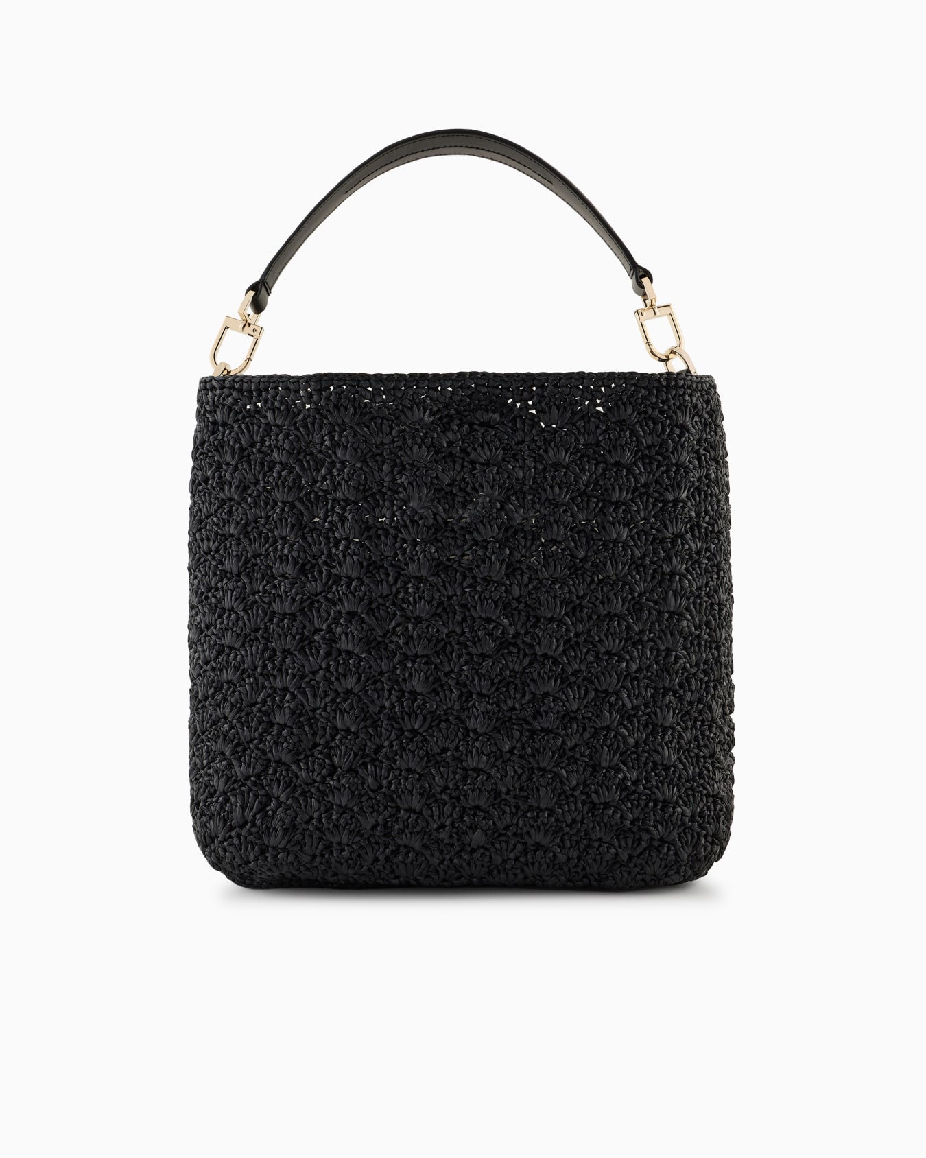 Medium shoulder bag made of raffia fan stitch and leather Slide 2