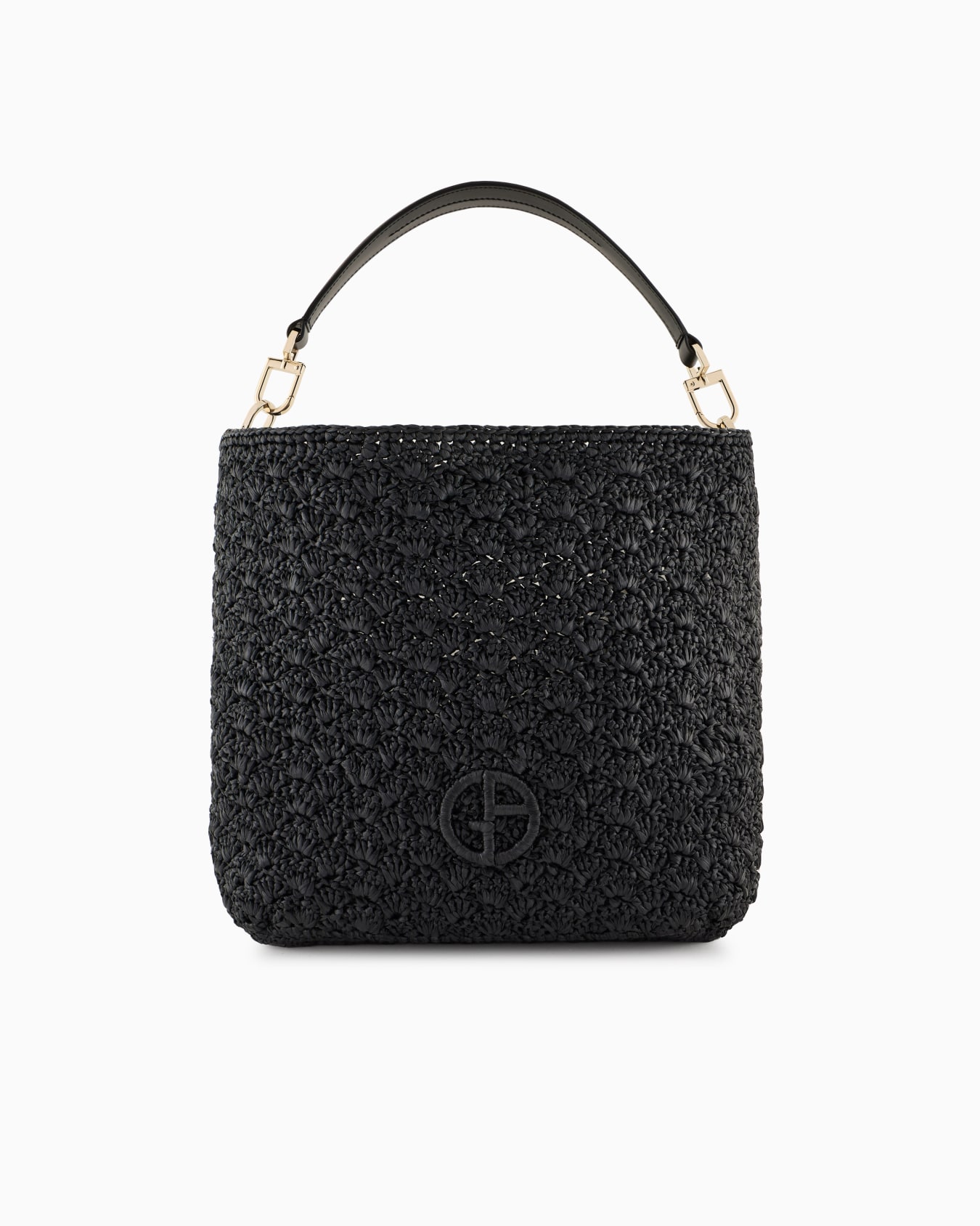 Sac à bandoulière moyen en raphia, point d'éventail et cuir Diapositive 0