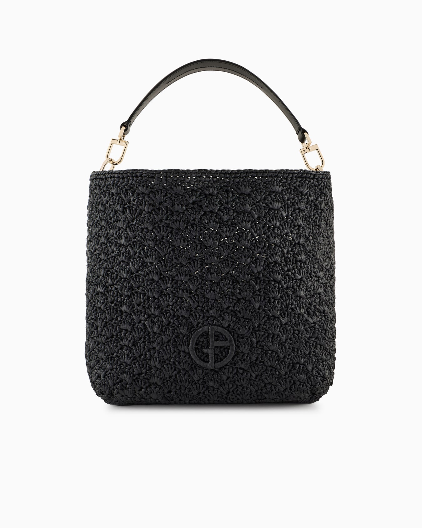 Medium shoulder bag made of raffia fan stitch and leather Slide 0