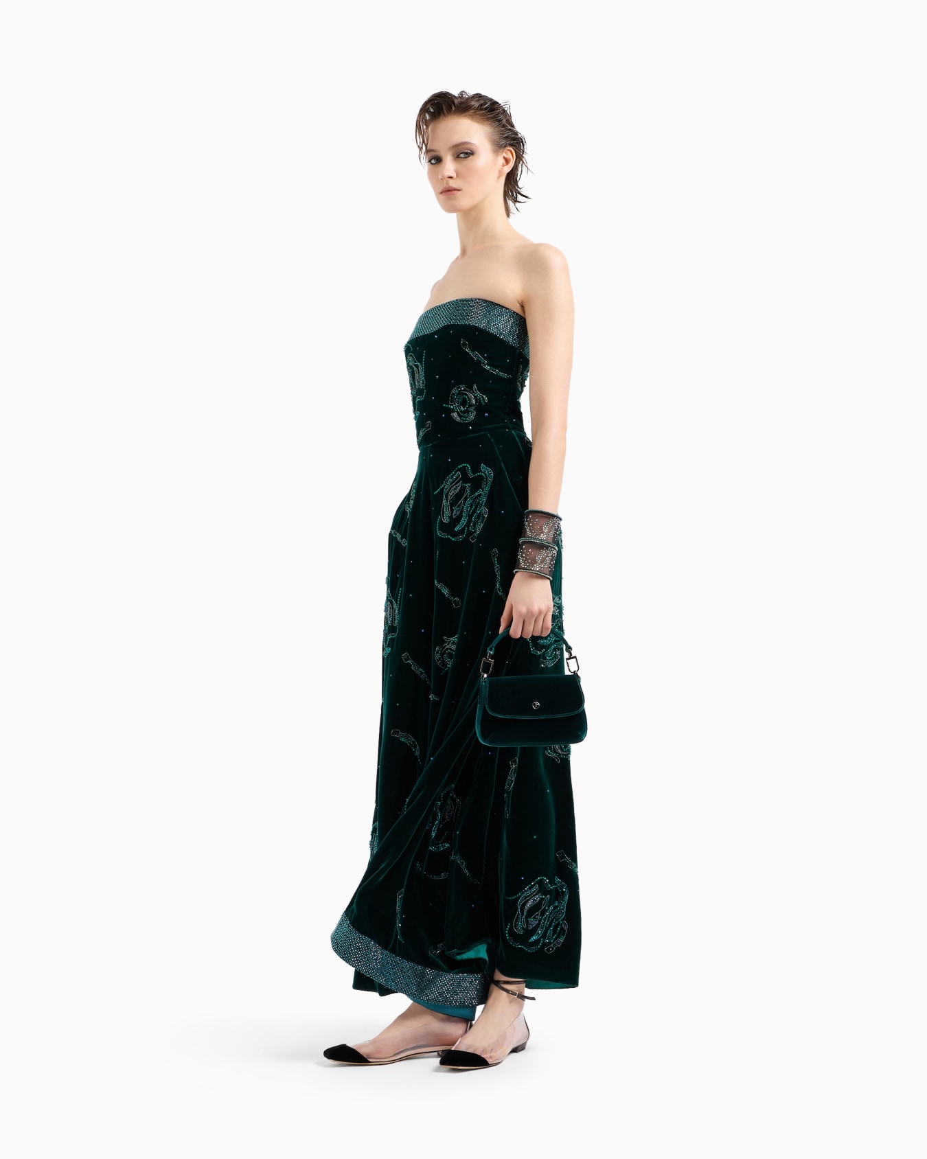 Velvet bustier dress with crystal embroidery Slide 1