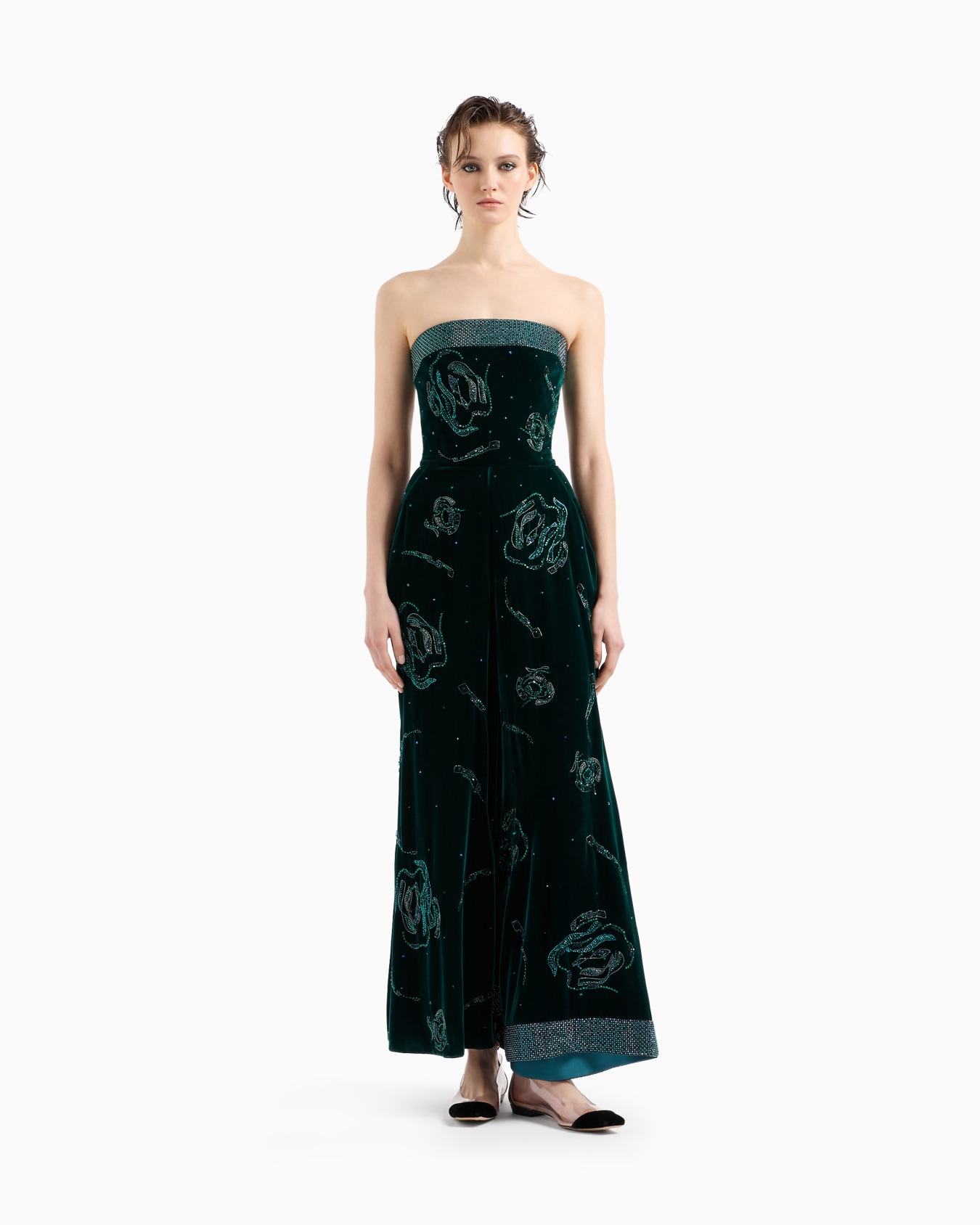 Velvet bustier dress with crystal embroidery Slide 4
