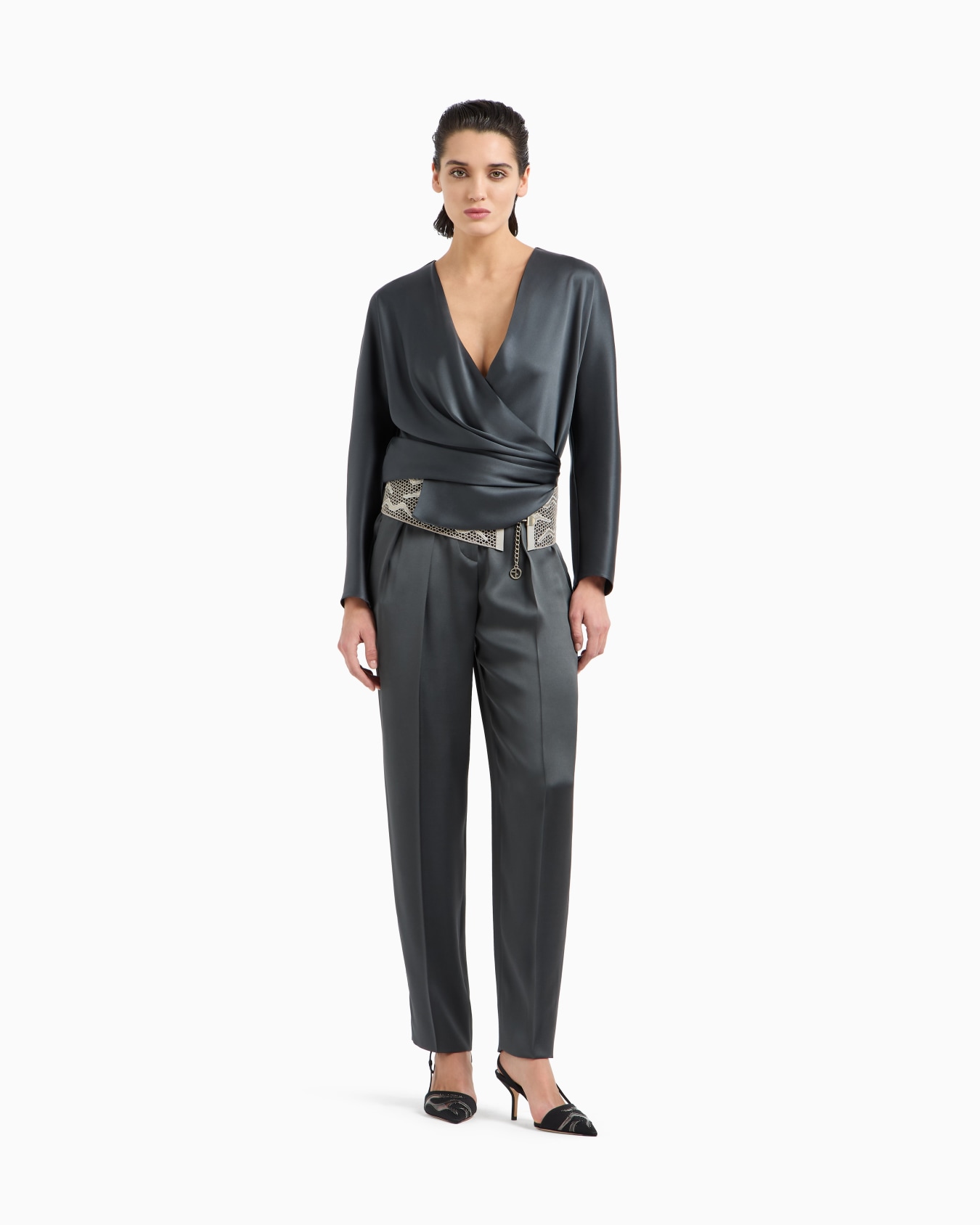 Double-sided silk-satin two-pleat trousers Slide 1