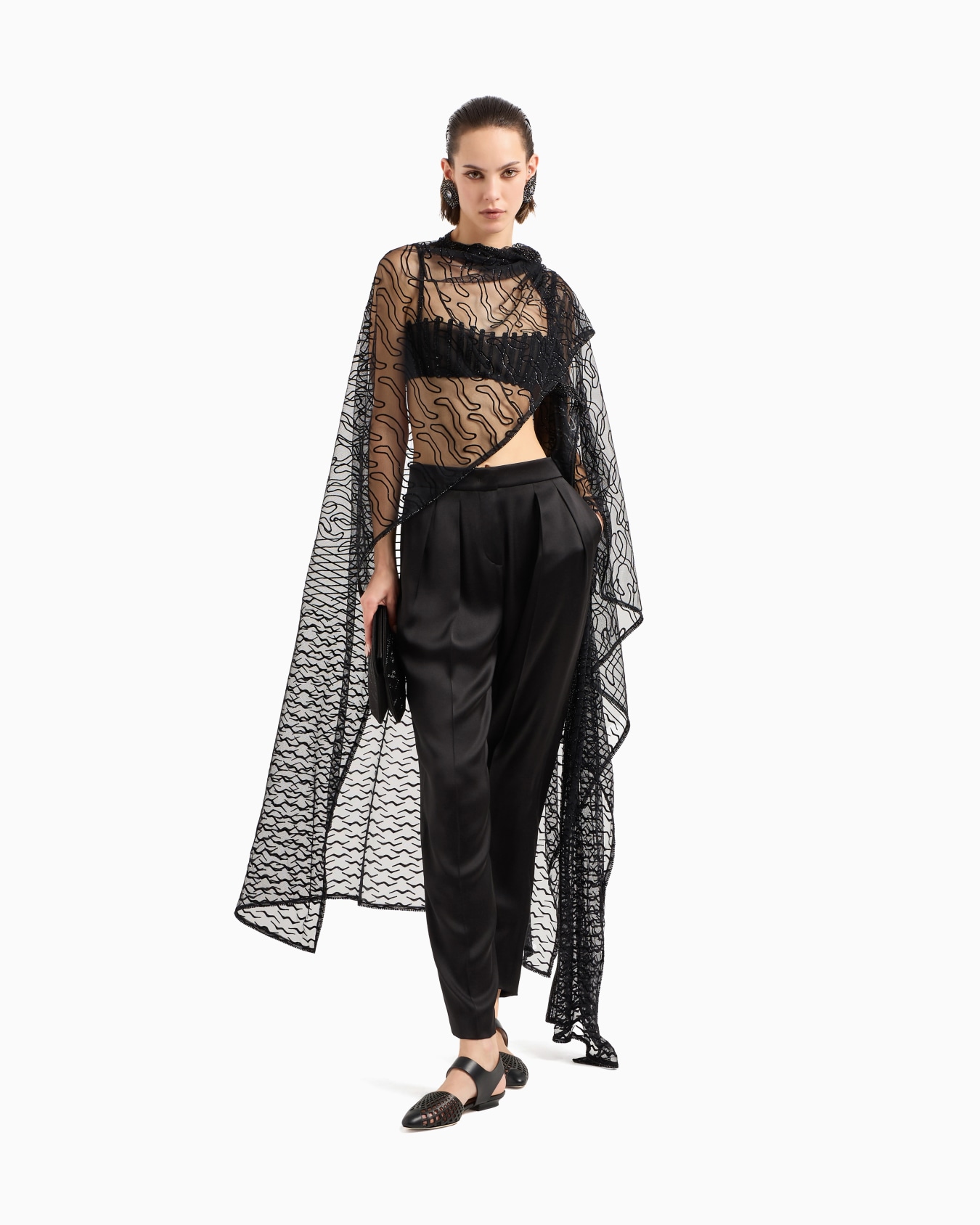Double-sided silk-satin two-pleat trousers Slide 2