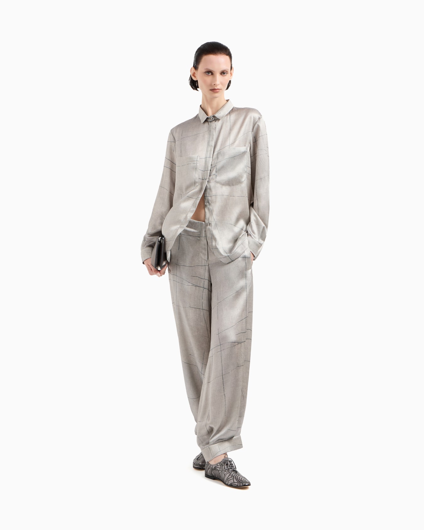 Wide-leg trousers in printed silk satin Slide 2