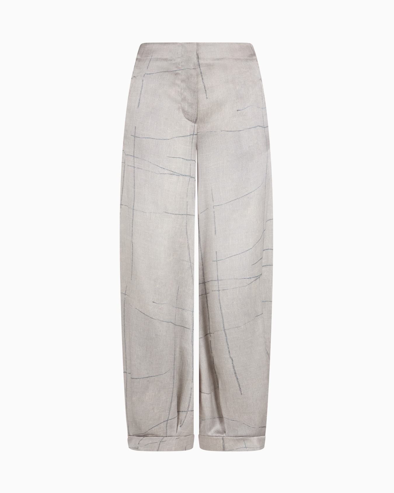 Wide-leg trousers in printed silk satin Slide 0