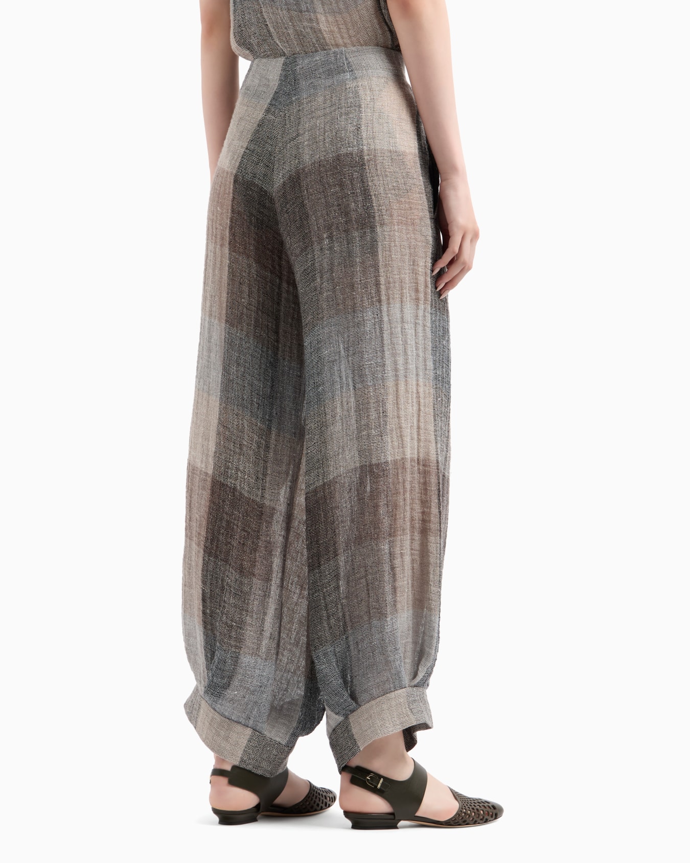 Wide-leg trousers in checked brushed linen Slide 3
