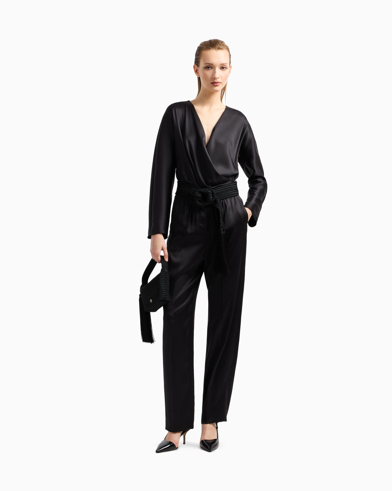 Straight-cut trousers in double silk satin Slide 1