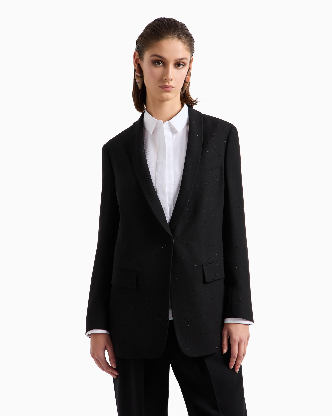 Glitter silk-cady single-breasted jacket Slide 3