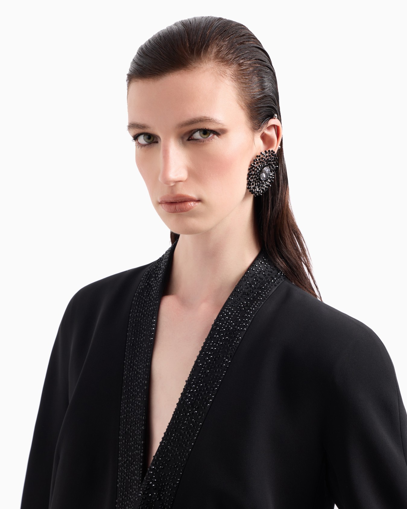 Single-breasted jacket in silk cady with applied crystals Slide 5