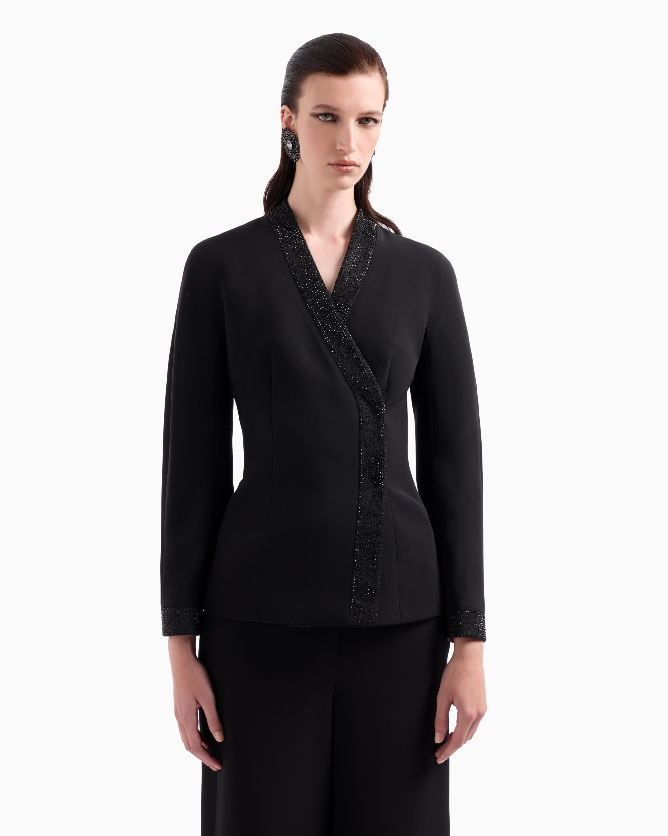 Single-breasted jacket in silk cady with applied crystals Slide 4