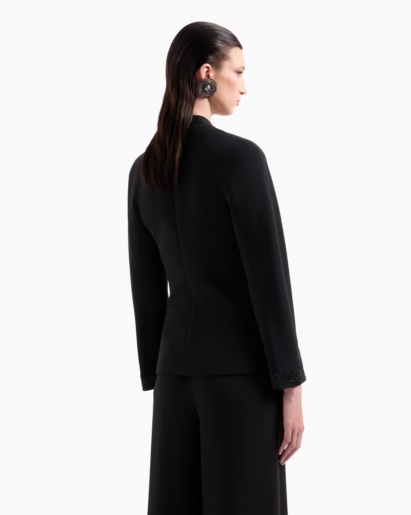 Single-breasted jacket in silk cady with applied crystals Slide 2