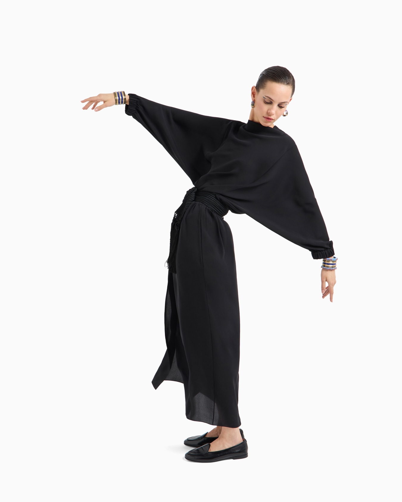 Long triple silk georgette dress Slide 2