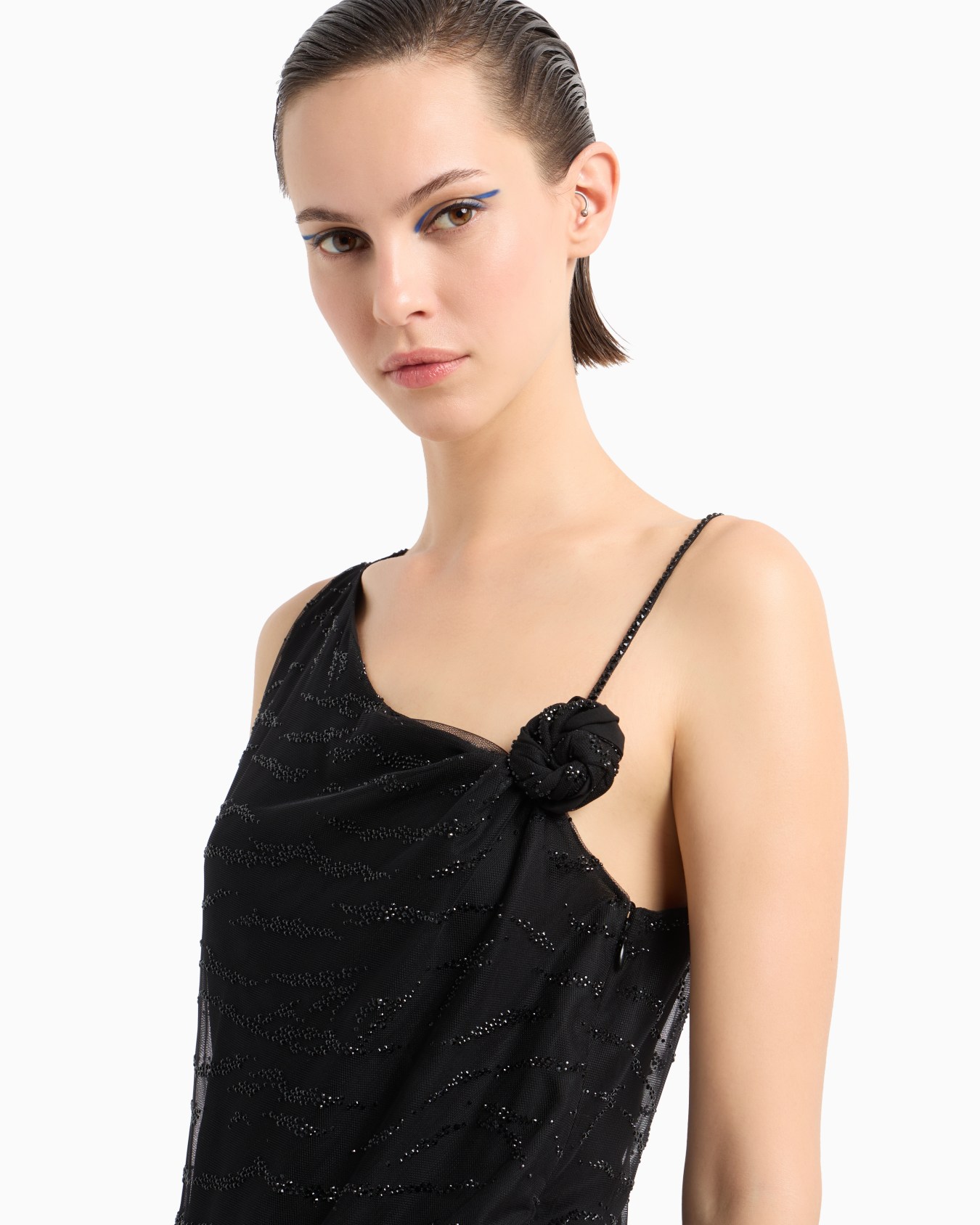Silk long dress with rhinestone embroidery Slide 4